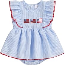 Ayalinggo Baby Girl 4th of July Outfits Newborn USA Bubble Smocked Romper Tutu Dress Ruffle American Flag Memorial Day Outfit