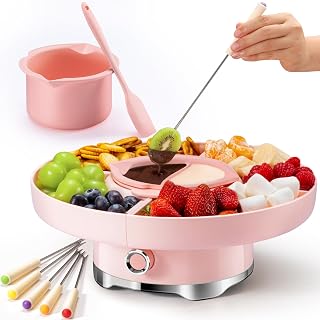 Chocolate Fondue Pot Set Electric Melting Machine, 4-Cup Capacity 4 Trays 5 Forks 1 Spatula Cheese Warmer, Ideal Gift for Couple Family & Date Night Idea House Warming Holidays Pink Essentials