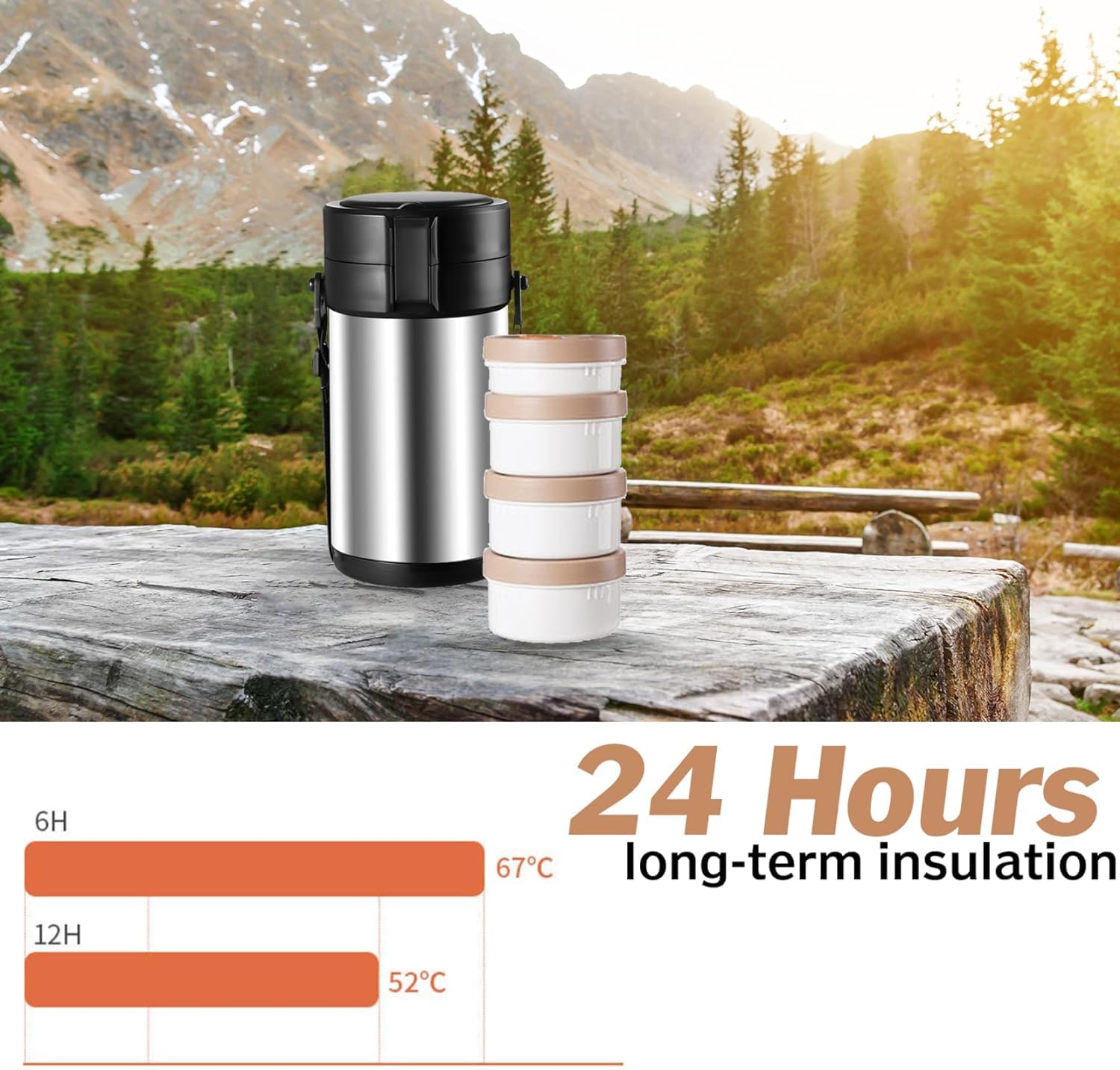 Termo para Comida Caliente, Acero Inoxidable 304 3l Apilable Tarro De Comida Aislado con 4 Niveles, TéRmico A Prueba De Fugas Fiambrera Bento, Contenedor De Sopa