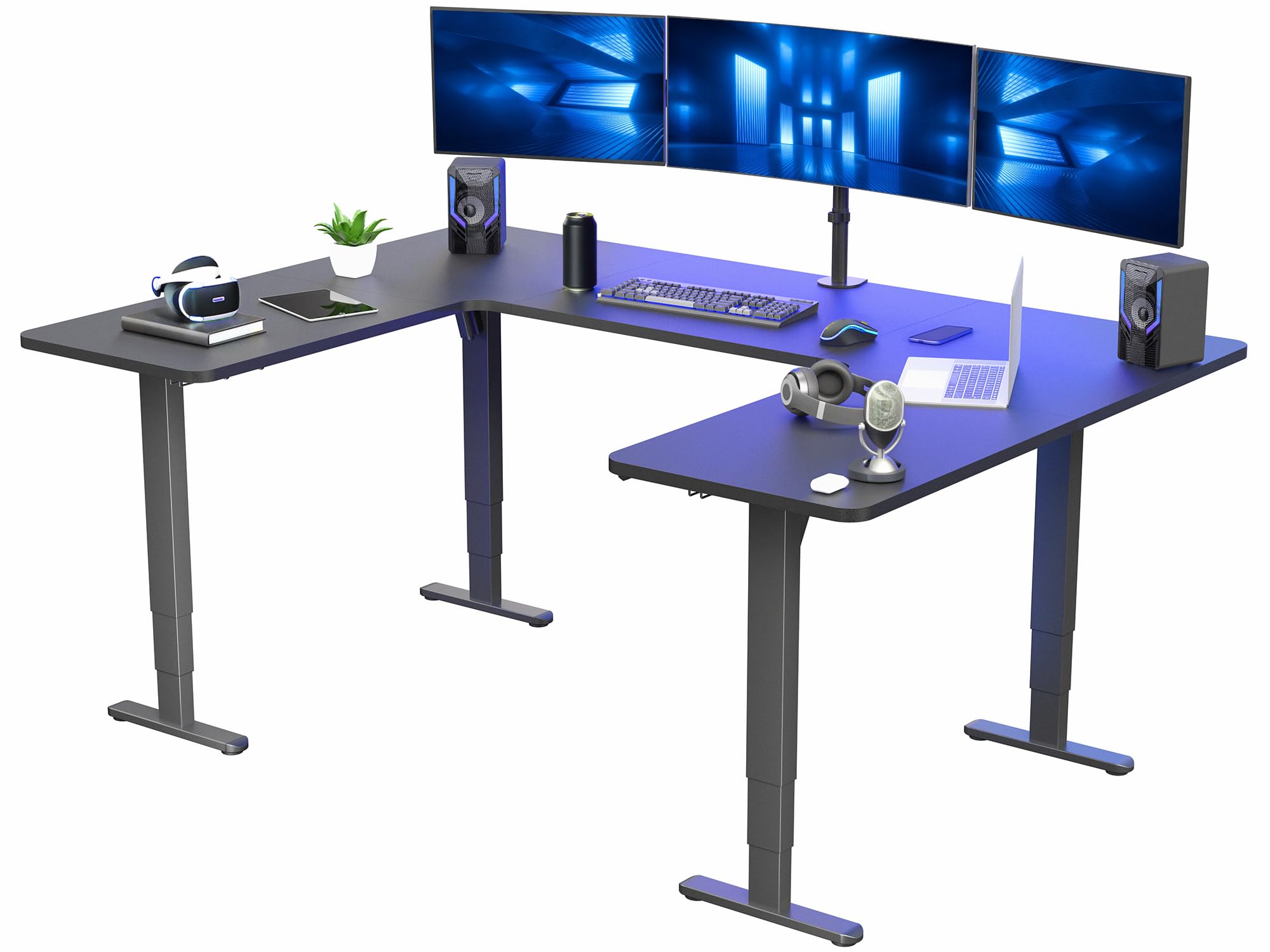 VIVO Large U-Shaped 83 x 60 in Electric Standing Desk Memory Height Adjustment Black Top Black Frame DESK-E4UBB