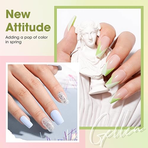 Miniatura 7 de GELLEN Juego de esmaltes de uñas de gel verde y verde, 6 geles de primavera de colores, kit de esmalte de gel con purpurina azul claro y rosa hierba