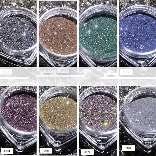 8 Colors Reflective Glitter Powder Set Silver Pink Purple Green Sparkle Diamond Nail Dust Loose Shimmer Shiny Sugar Dipping Pigment for Nail Art