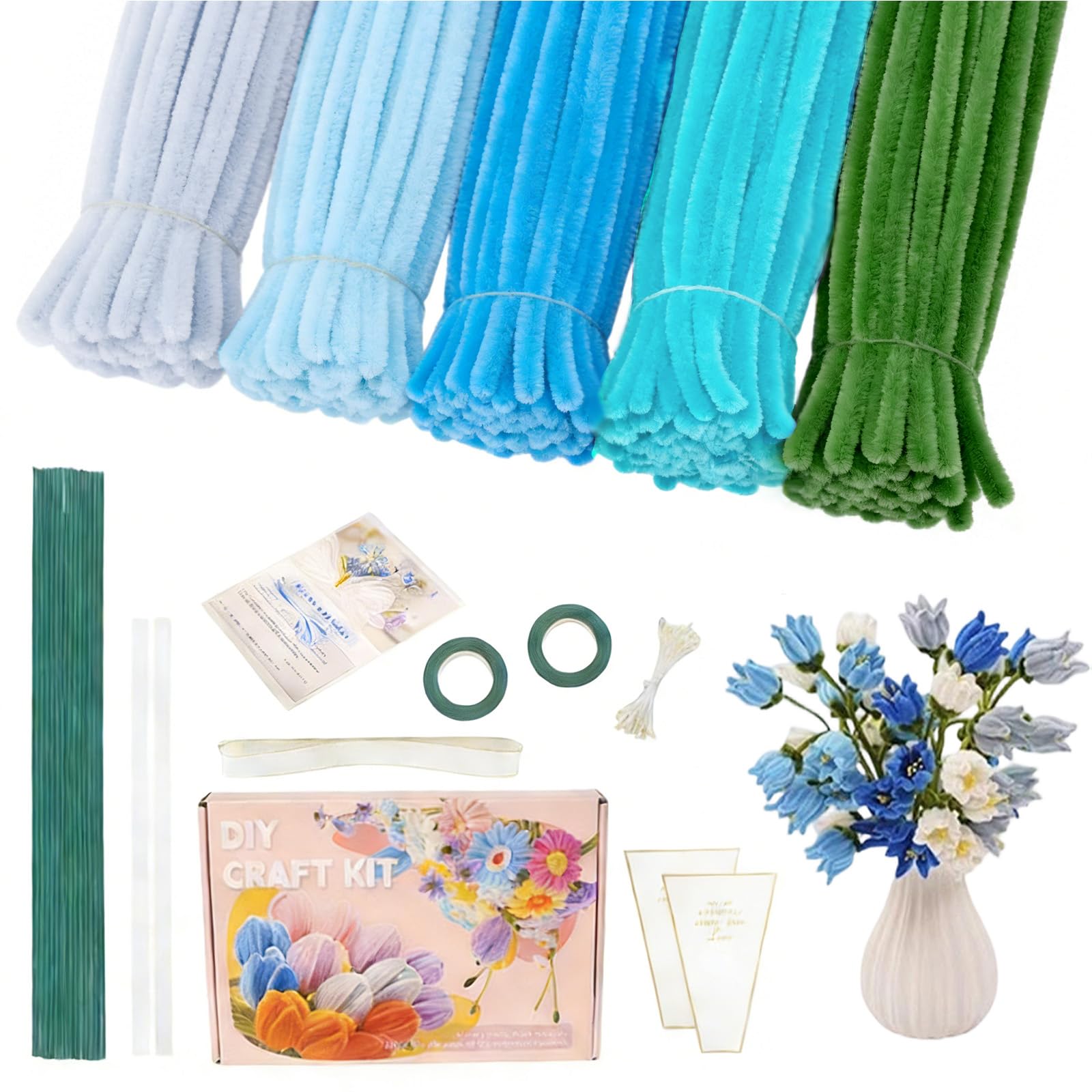 500 PCS Pipe Cleaner Flower Kit, Pipecleaner Flowers, Pipecleaner Flowers for DIY Lily, Rose, Tulip, Sunflower Bouquet, Arts Crafts Supplies for Parent-Child Activity & Gift Wrapping (Orchids)