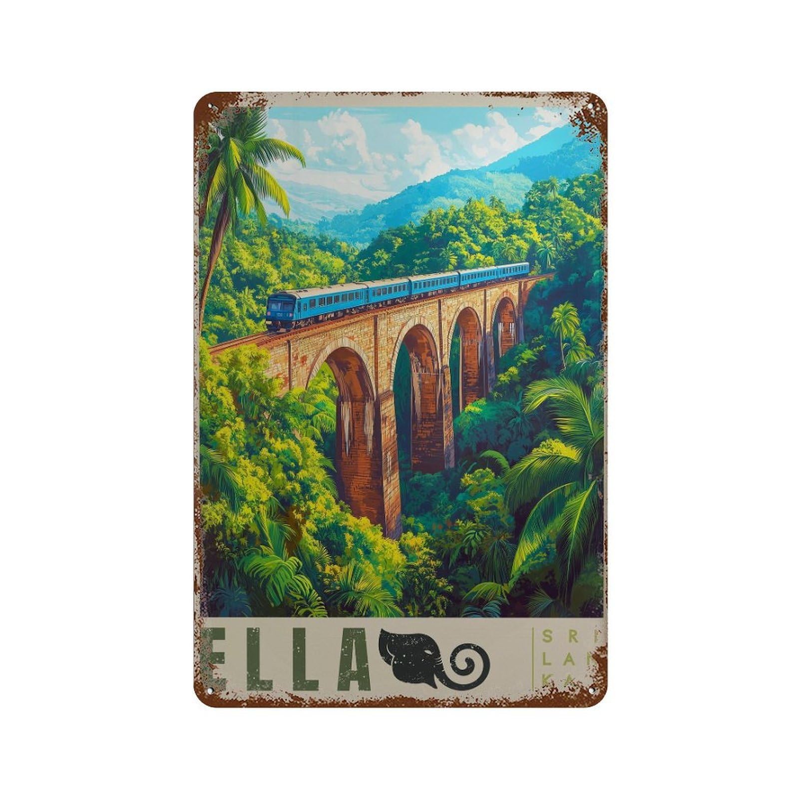 xiaoxiaoshen Ella Sri Lanka Travel Nine Arches Bridge Wall Decor Art Metal Tin Poster Modern Home Decor Art Home Bar Shop Decorations Vintage Sign 30x20cm