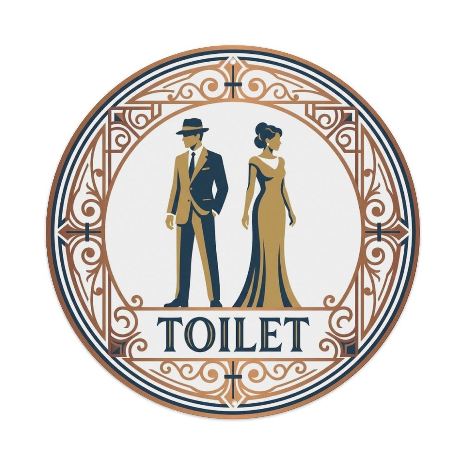 Restroom Notice Toilet Ivory Copper Deco Arc Metal Tin Sign