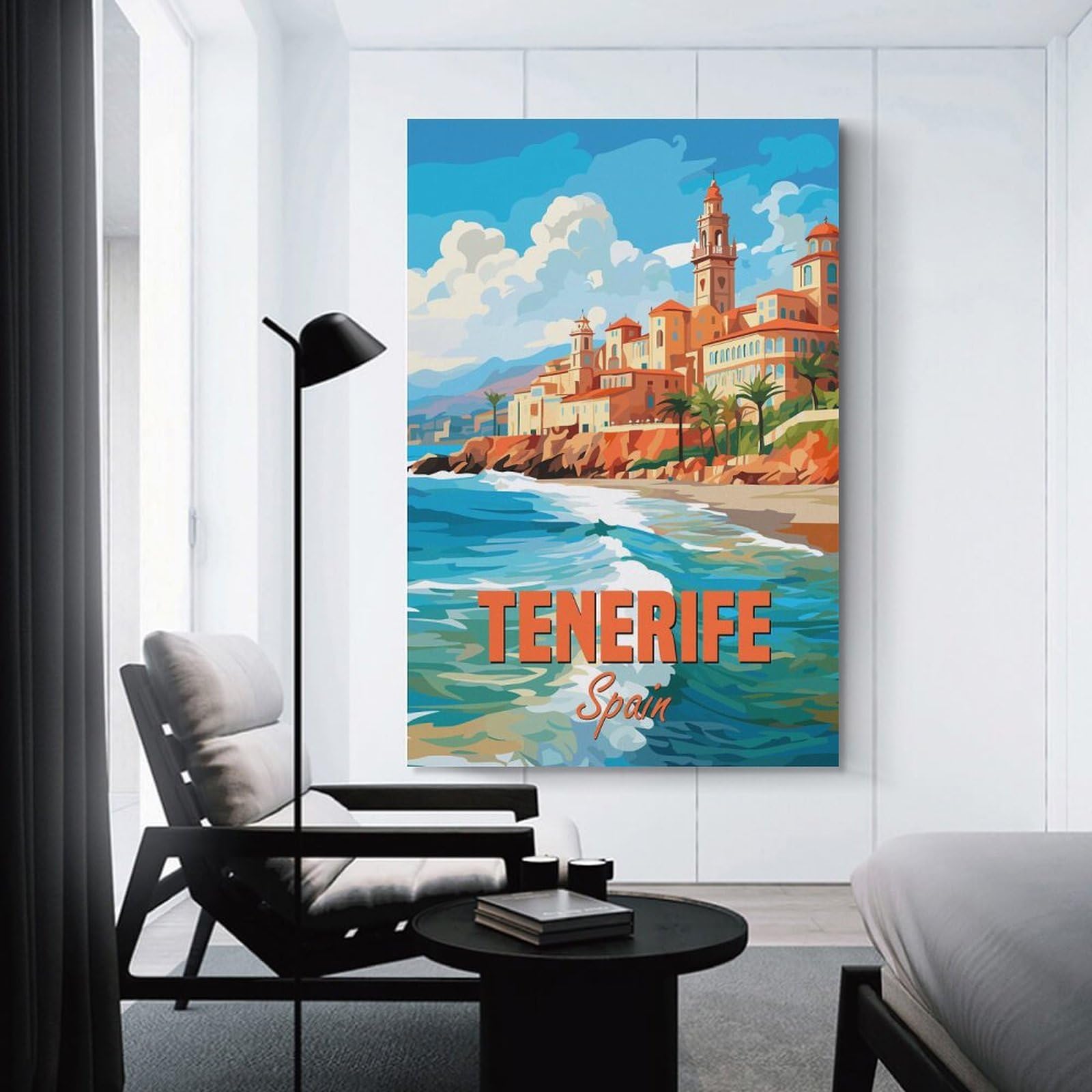 Junmoney Tenerife Spain Coast Hanging Wall Art 24x36inch(60x90cm), for Work Areas, Reading Rooms Or Studios, Canvas Wall Decor for Creative Rooms