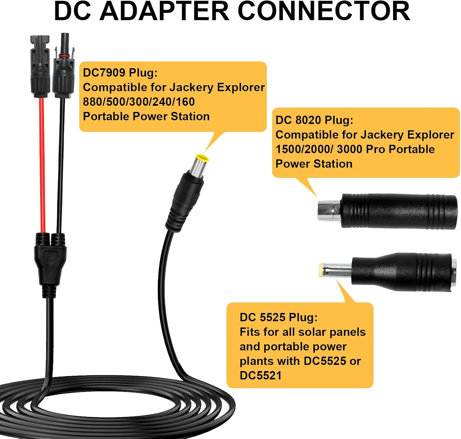 DC 8mm Adapter Cable Compatible for Jackery,Solar Connector Converter,Solar Panel Adapter with DC7909 to DC8020/DC5525 Connector,Compatible with MC-4 to DC 8MM/0.3IN Extension Cable