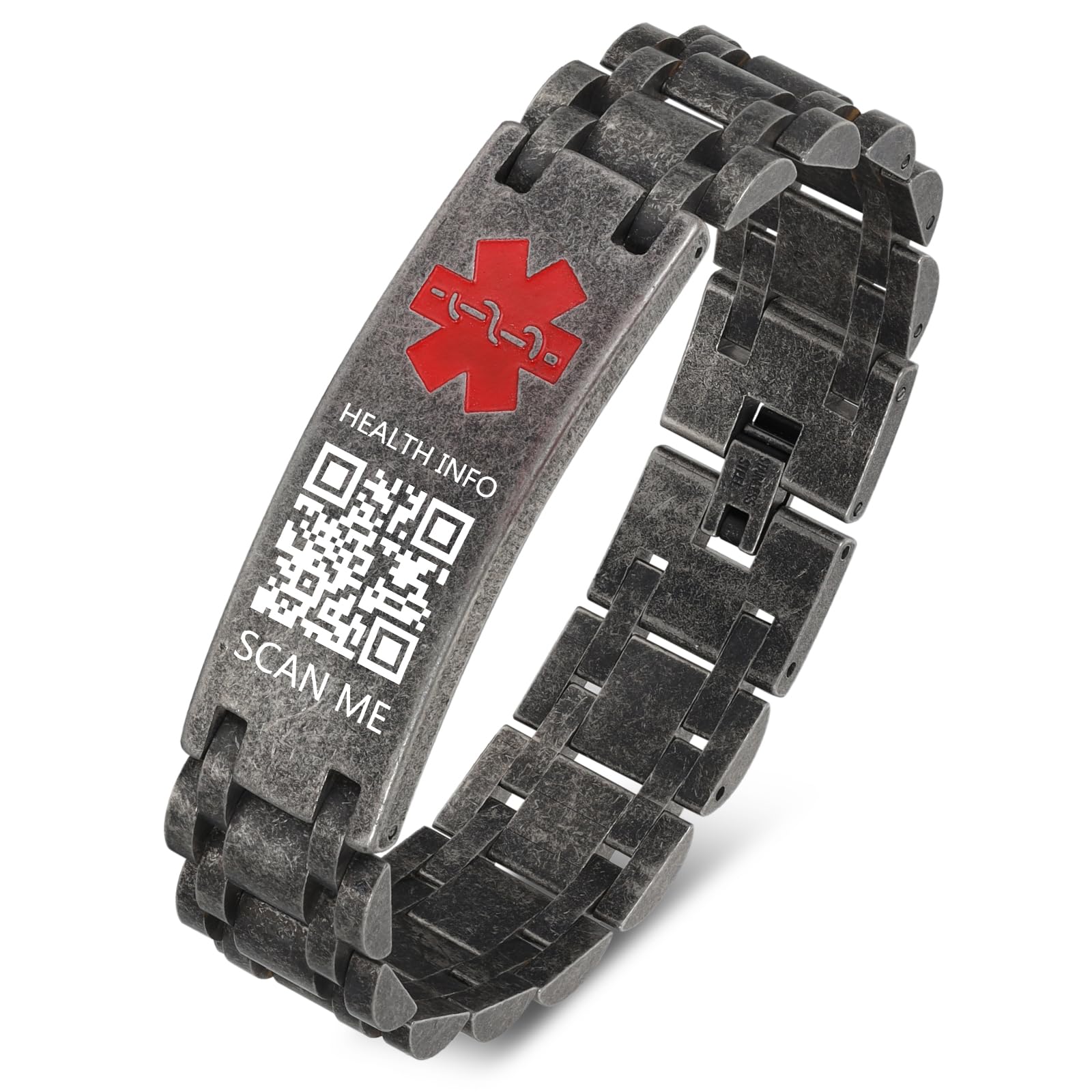 Theluckytag Upgraded Medical Alert ID Bracelets - Men & Women, QR Code, Fits Wrists 8''-10''