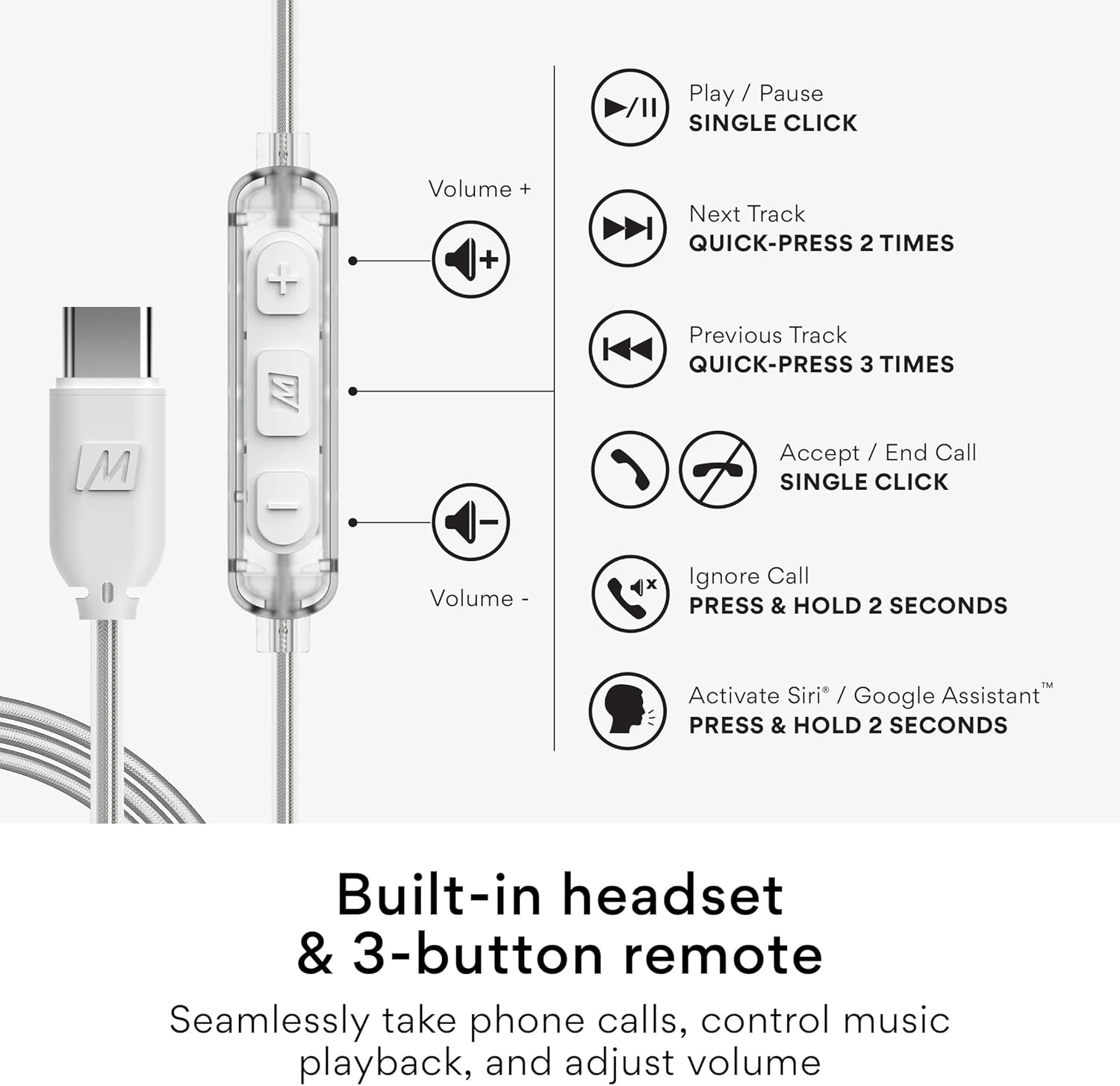 MEE audio M6 Sport USB-C Wired Earbuds with Memory Wire Earhooks, Headset with Mic & 3-Button Remote for iPhone 17 Pro Max, iPad, USB Type C Devices; in Ear Headphones for Running/Gym/Workouts (Clear)