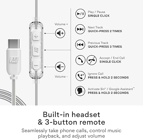 Miniatura 5 de MEE audio M6 Sport USB-C - Auriculares con cable con cable de memoria, auriculares con micrófono y control remoto de 3 botones para iPhone 15, iPad,