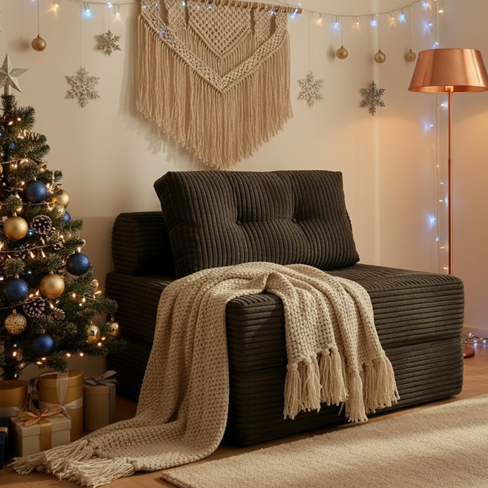 HonTop Folding Sofa Bed, Velvet Convertible Sleeper Chair with Pillow, Fold Out Chair Bed with Memory Foam, Futon Sleeper Couch Washable Cover for Dorm/Apartment, Dark Grey Single