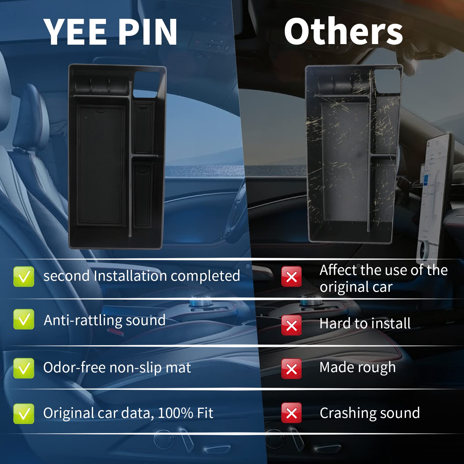 Organizer Console Per Ford Mustang Mach-E 2021-2024 - Portaoggetti Con Base Antiscivolo, Colore Rosso - Foto 12