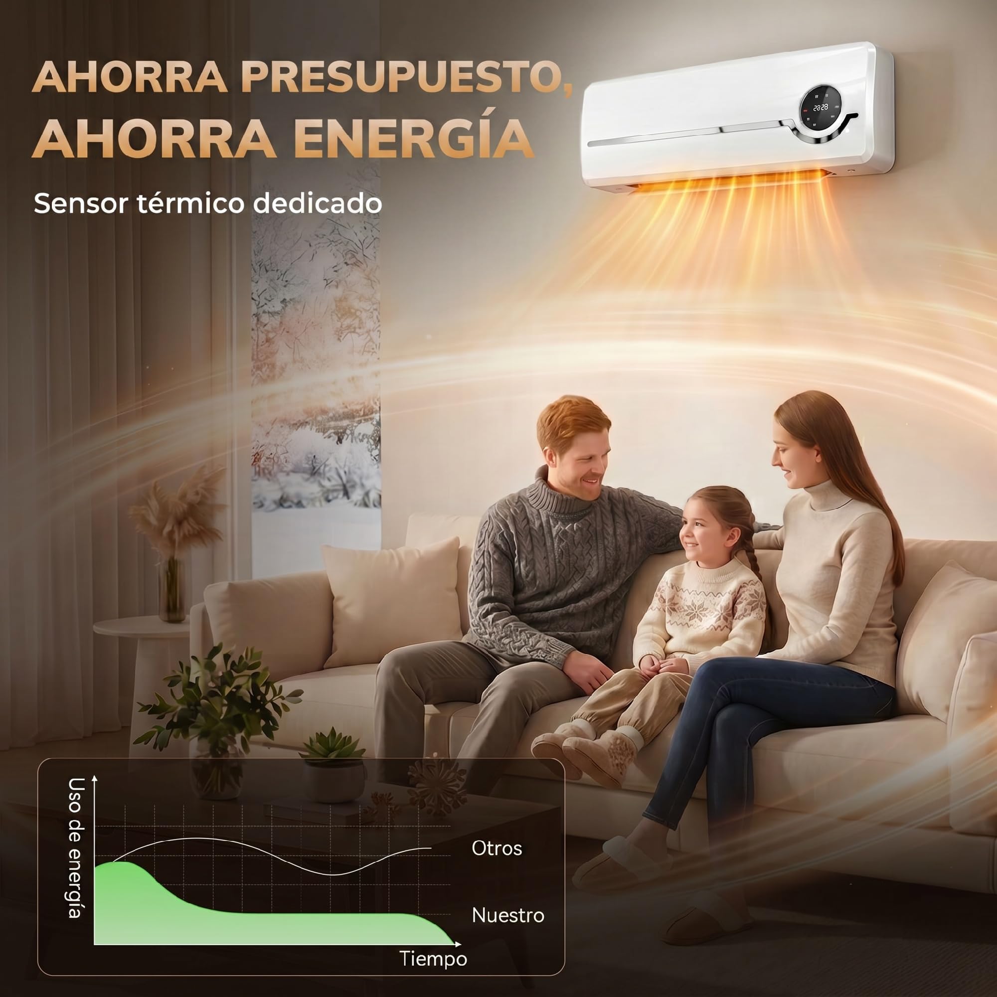 HOMCOM Calefactor Eléctrico Bajo Consumo Cerámico de Pared 2000W 3 Modos | Pantalla LED, Termostato Regulable, Temporizador 24h, Oscilación, Mando a Distancia, Detección de Ventanas Abiertas