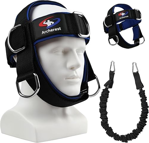 Miniatura 10 de Entrenador de arnés de cuello y cabeza, correa ajustable para la barbilla y arnés de cabeza, ejercitador de cuello de neopreno para levantamiento de