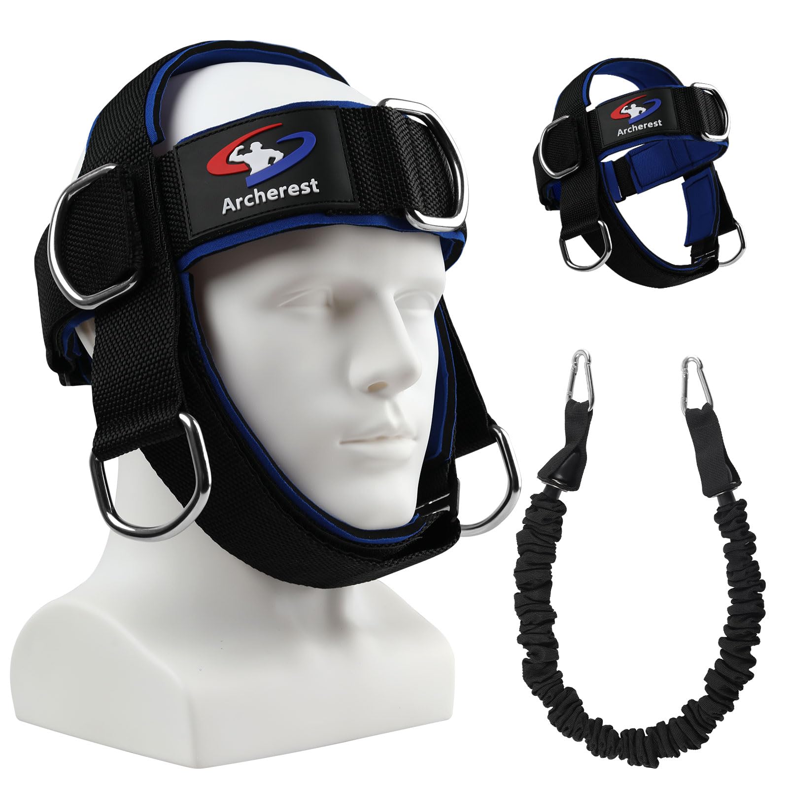 Fitness Neck Head Harness Trainer, Adjustable Chin Strap and Head Harness Strength with 30 Lb Resistance Bands, Neoprene Neck Exerciser for Weight Lifting, Home and Gym Use, Black