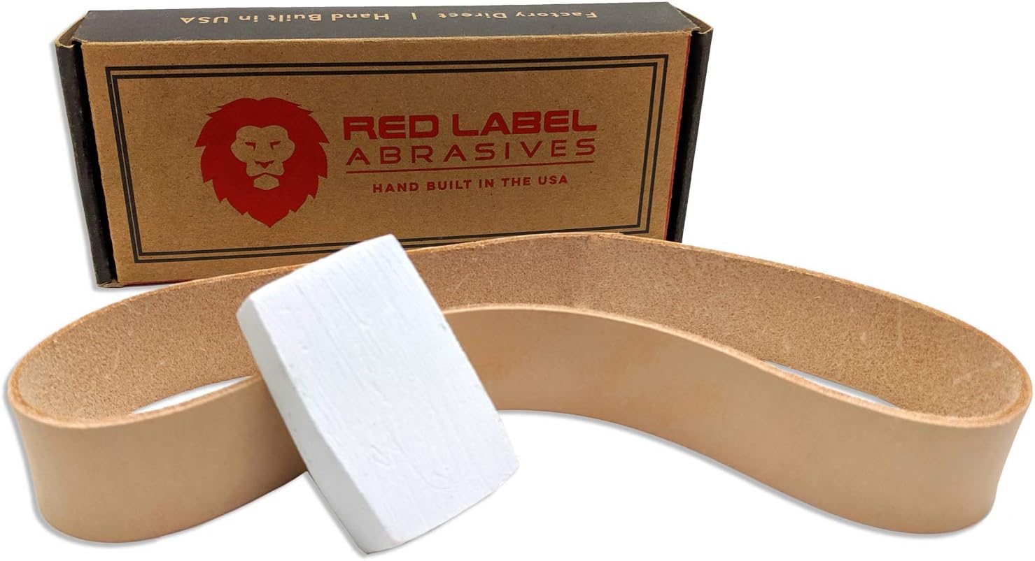 Red Label Abrasives 1 X 18 Inch Knife Maker’s Leather Honing Strop Belt with Buffing Compound (Compatible with Ken Onion Blade Grinding Attachment)