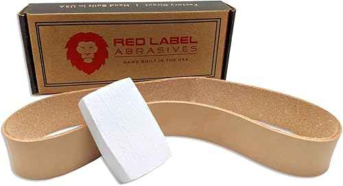 Red Label Abrasives 1 cinturón de cuero para afilar cuchillos de 18 pulgadas con compuesto de pulido (compatible con accesorio de molienda de hoja