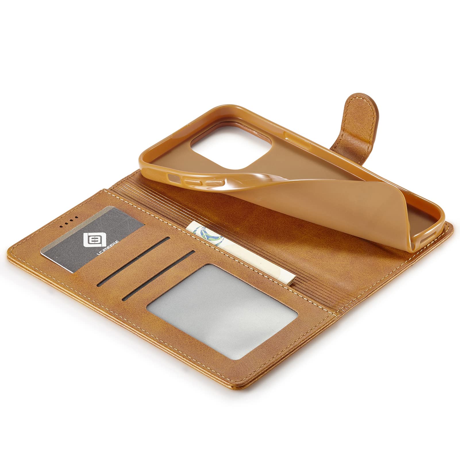 QLTYPRI Custodia a portafoglio per iPhone 13 Pro Max, custodia a portafoglio in pelle PU vintage con scomparti per carte di credito, chiusura magnetica, antiurto per iPhone 13 Pro Max, retro marrone