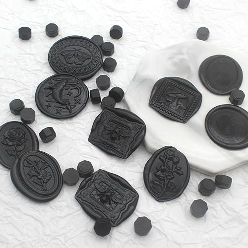 Miniatura 5 de 250 cuentas de sellado de cera negras, cuentas de cera de sellado prémium para sellos de sellos, paquete de repuesto de pellets de cera octágona,
