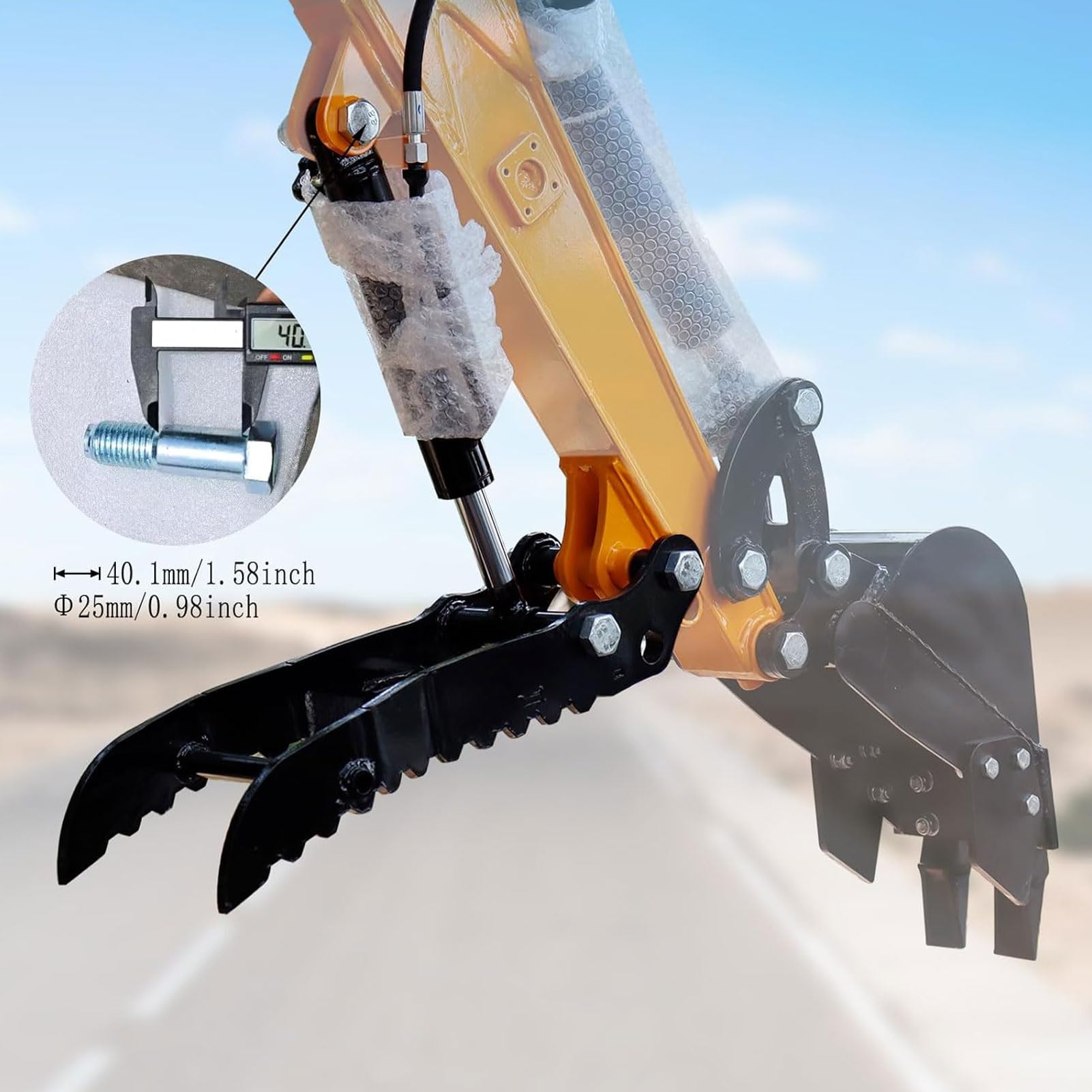 Eujgoov Mini Excavador de Pulgar Hidráulico Clip de Acero MN Accesorio de Acero un Orificio con Mangueras Hidráulicas M14 para el Manejo de Materiales