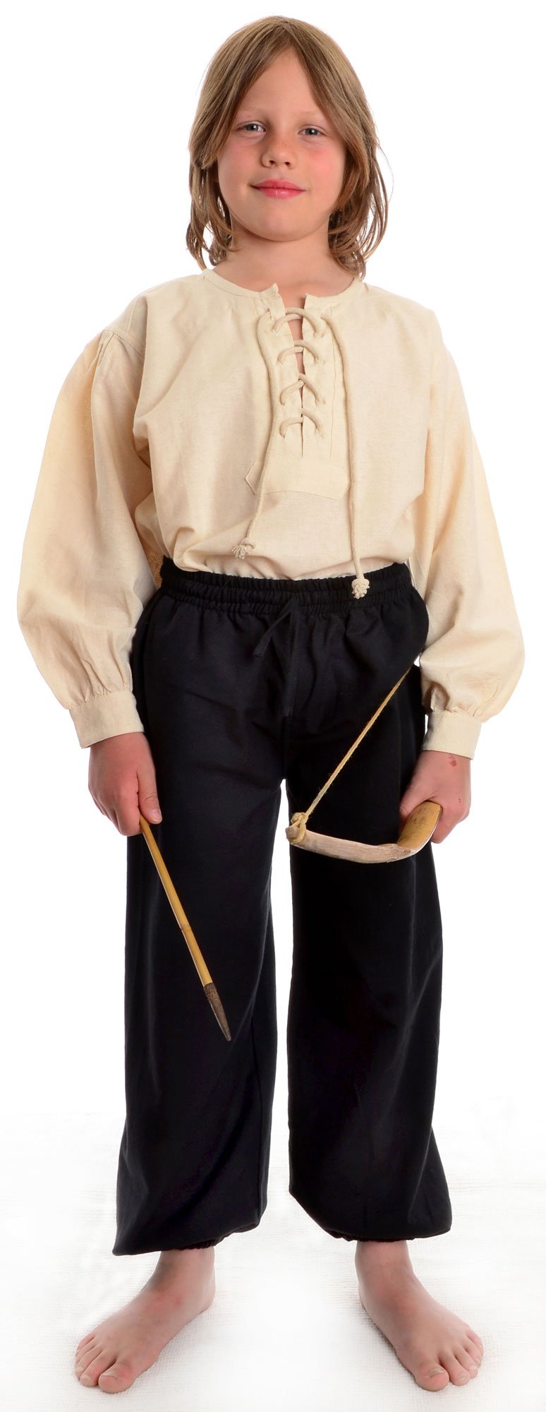 HEMAD Camicia Medievale con Lacci per Bambini in Cotone - Beige S-XXXL - Costume da Cavaliere