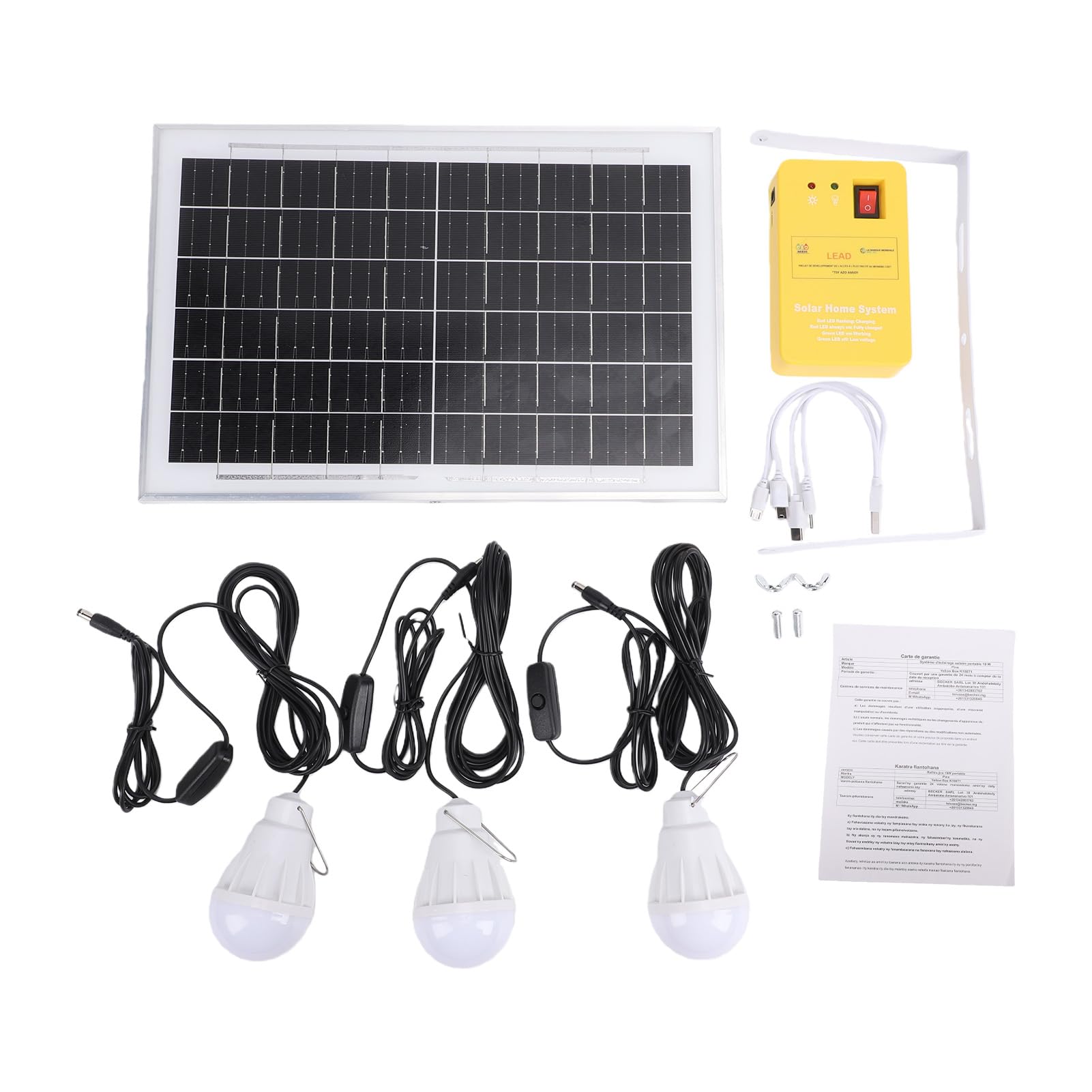 banapoy Zestaw Generatora Słonecznego, Krzem Monokrystaliczny o Wydajności 22 Procent, Power Bank na energię słoneczną, ładowarka Słoneczna z 3 żarówkami LED i 6000 MAh do Kempingowego Domu