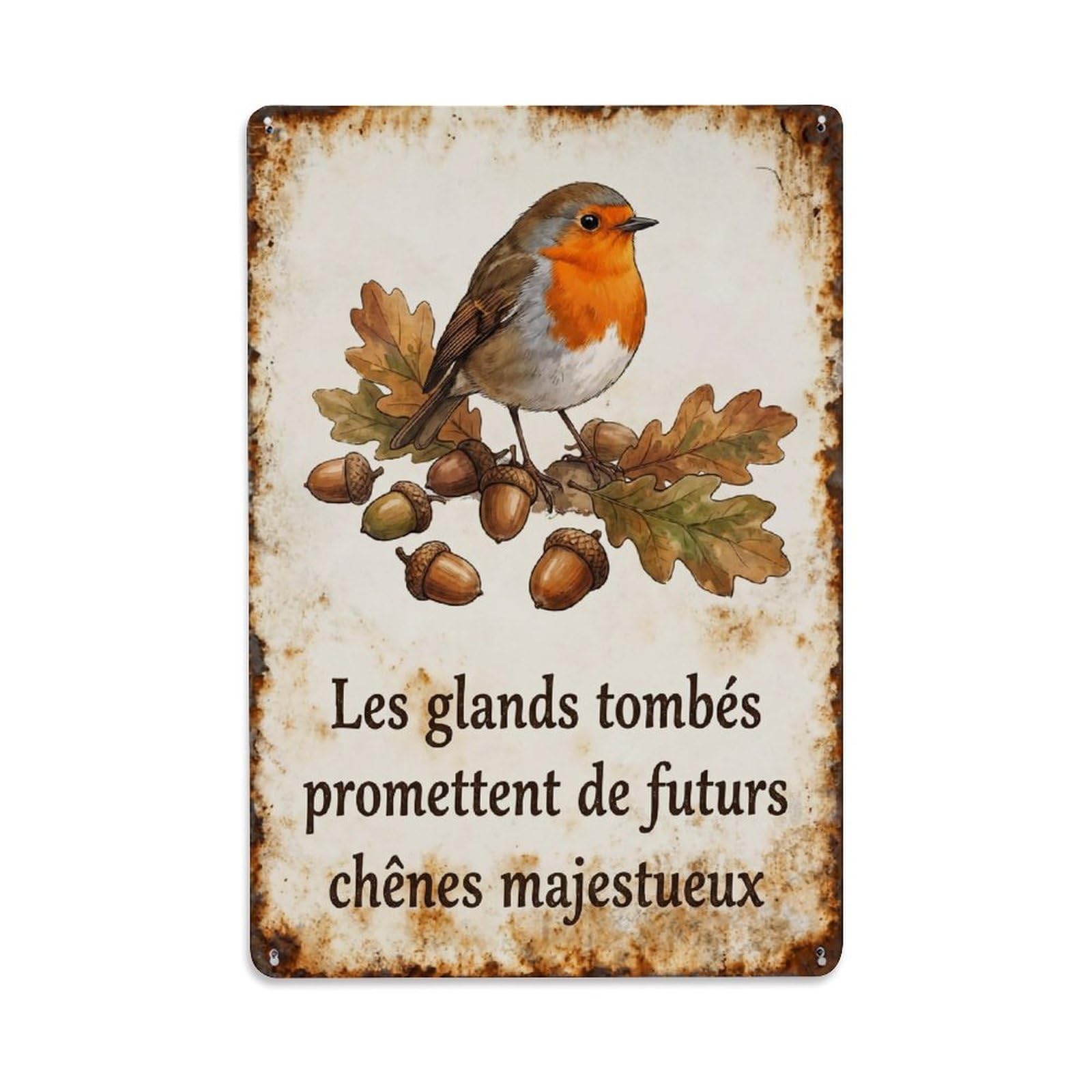 Robin Bird Garden Quote Acorn Treasure Vintage Metal Tin Sign Plaque Wall Decor for Cafe, Club, Garden Metal Poster 8x12Inch