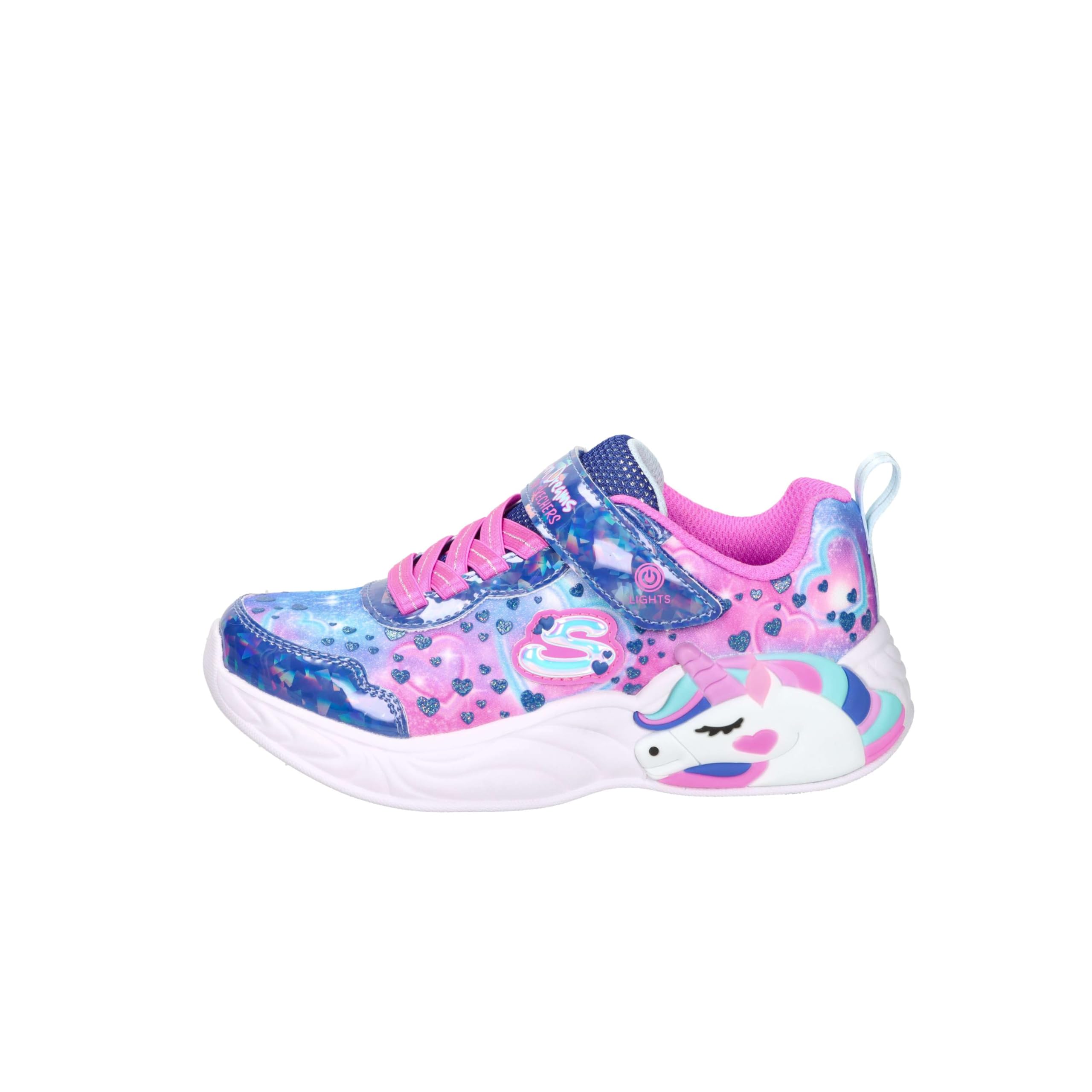 Skechers Unicorn Dreams Heart Sparkles - Tenis para niña, Malla Brillante Azul Marino con Ribete múltiple, 13.5 UK Child