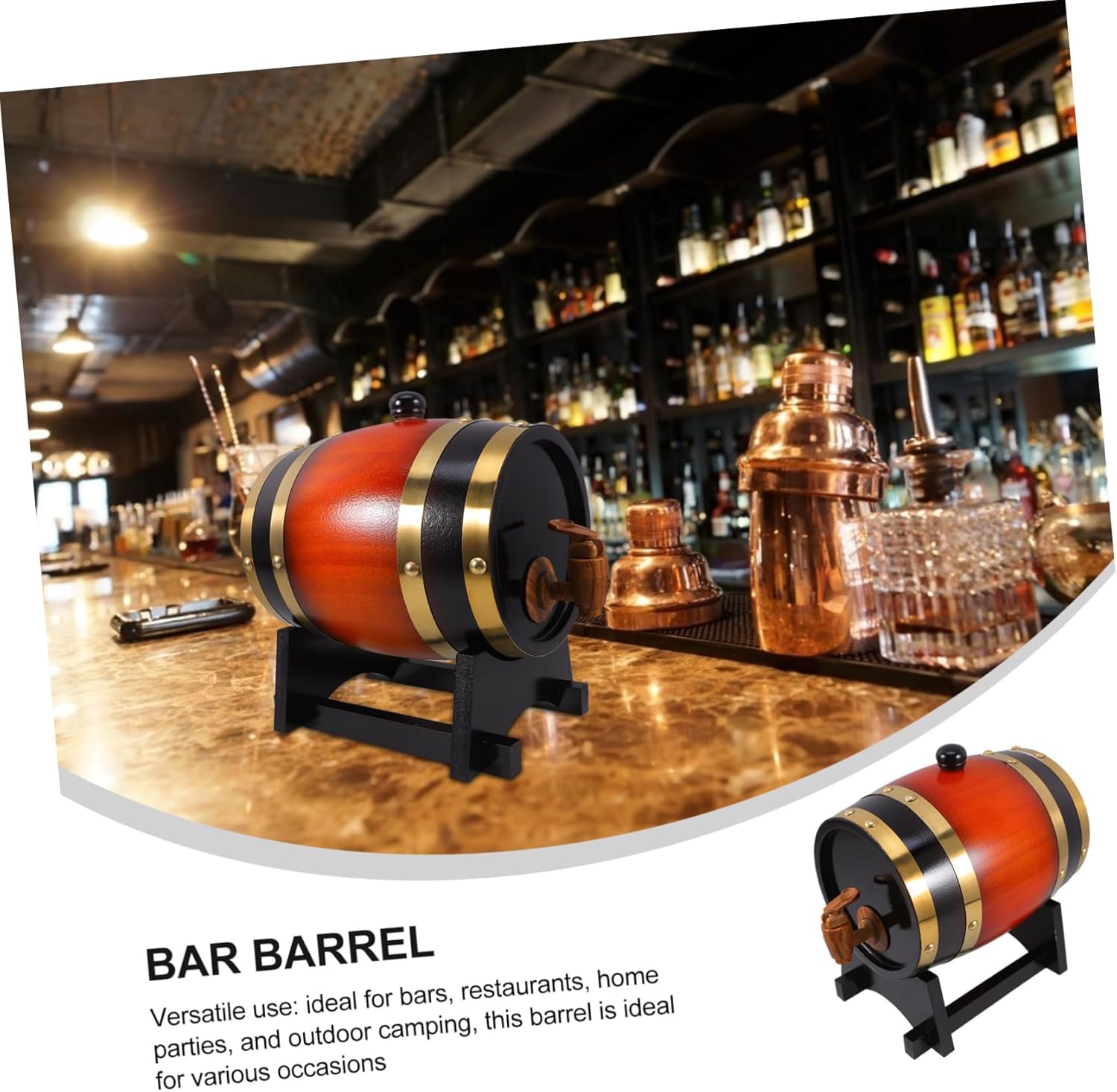 Unomor Wooden Wine Barrel Whisky Barrel Decor Beverage Dispenser for Home Bar