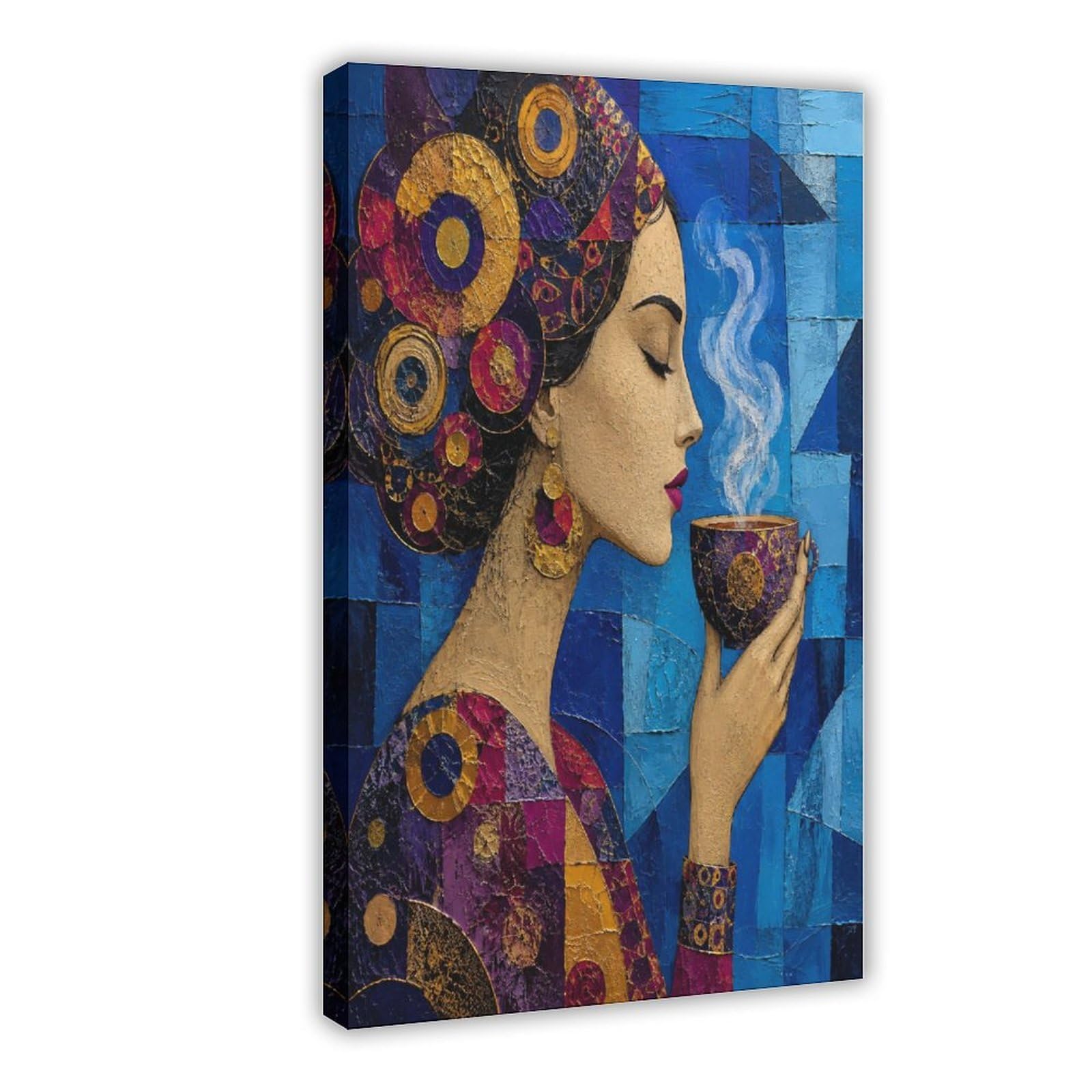 W7c8u2x3 Frame-Style-11 Woman With Purple Headscarf Canvas Wall Art, Cubist Mosaic Studio