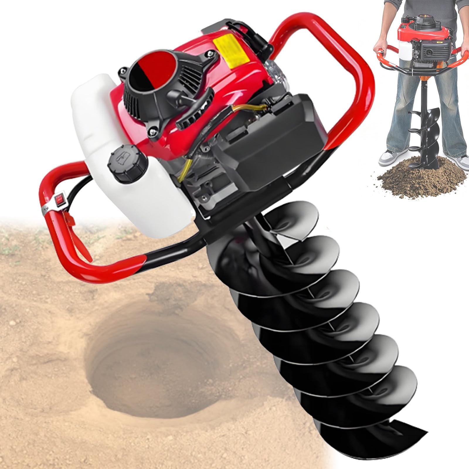 ZHZWwansuGE Cordless Spiral Earth Auger, 4-Stroke Gasoline-Powered Earth Drill, 150 Holes/Our, With Drill Bits 4/6/8/10/12/15/20/25/30cm Wide And 80cm Long, For Digging Holes 8cm