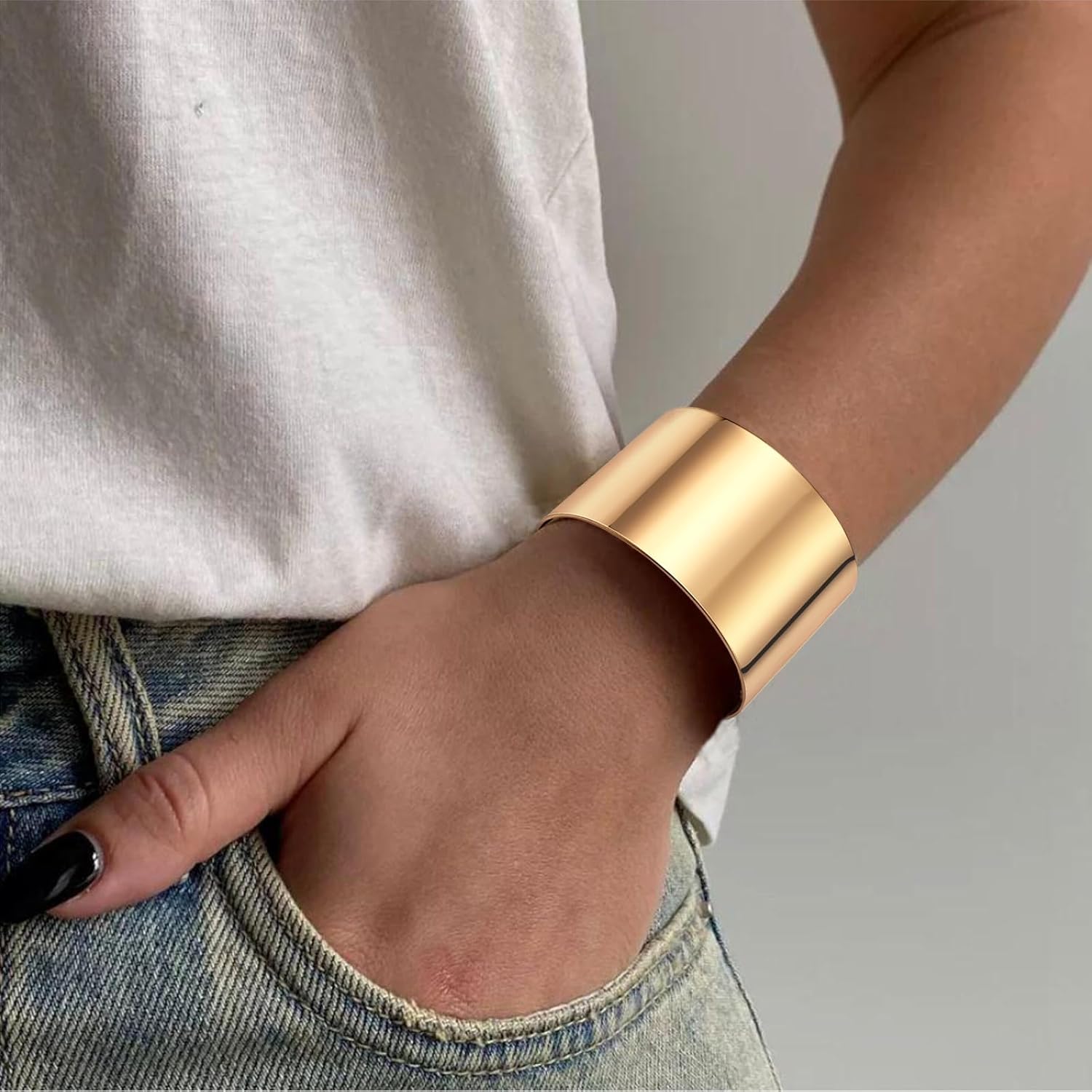 FIRAZIO 2-8 Pcs Cuff Bangle Bracelet for Women Open Wide Wire Bracelets Golden Wrist Cuff Wrap Bracelet Adjustable - Image 5