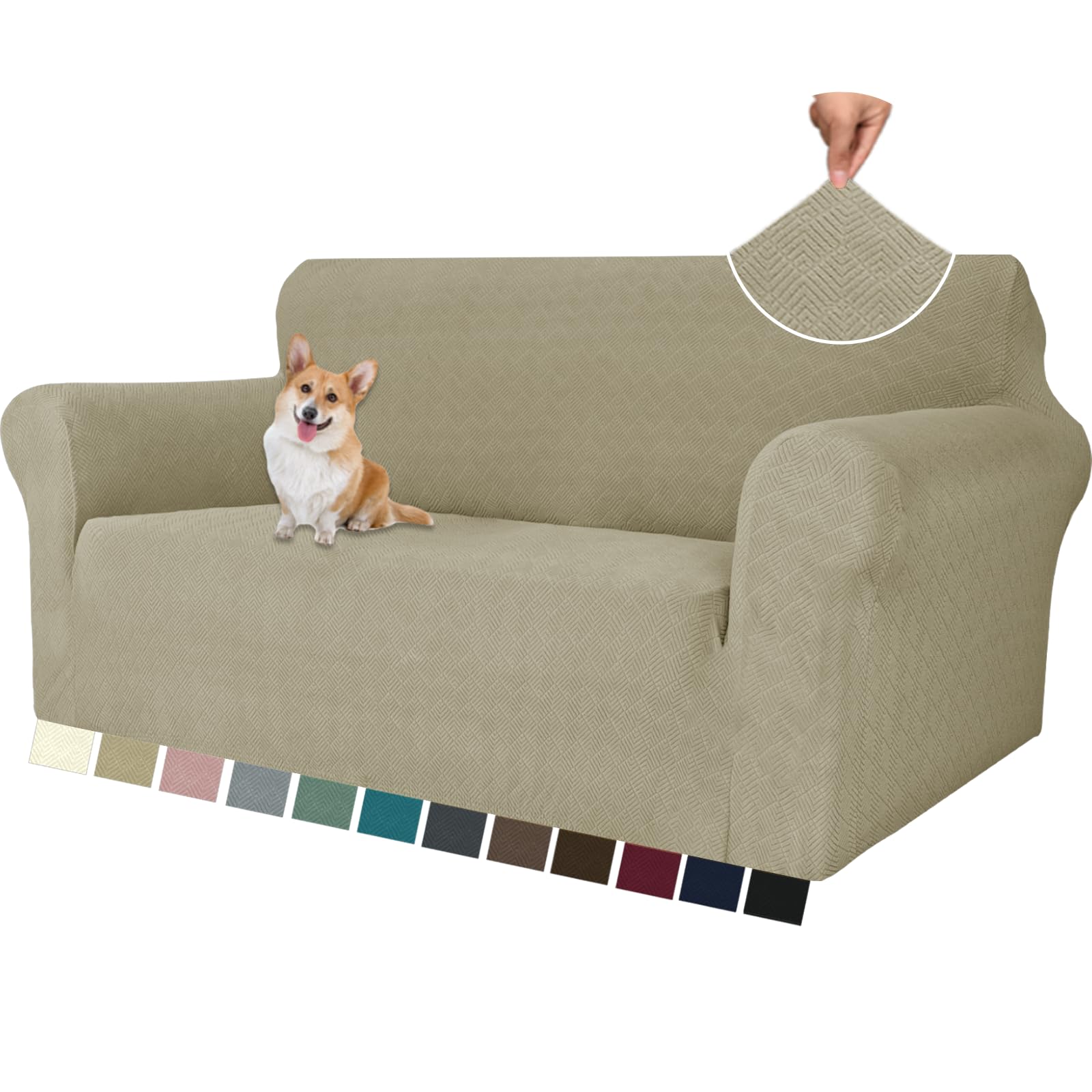 YSTELLAA Copri Divano 2 Posti con Braccioli, Jacquard Copridivani Elasticizzati, Copridivano AntiGraffio Gatto Cani, Universale Moderno Sofa Cover, Copridivano Antiscivolo Lavabili, Cachi