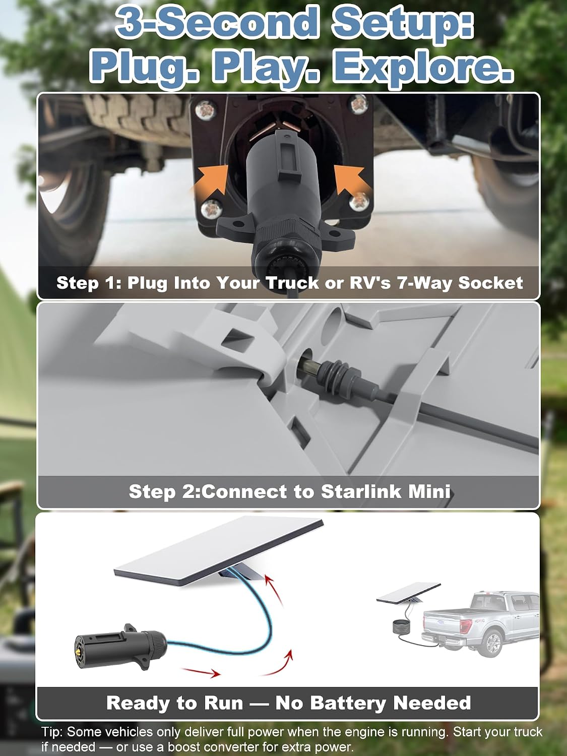 10FT 7-Pin Trailer Plug Cord for Starlink Mini [Cleaner Setup] Waterproof 18AWG Starlink Mini Power Cable, 12V Trailer Power Adapter for RV, Trailer, Truck