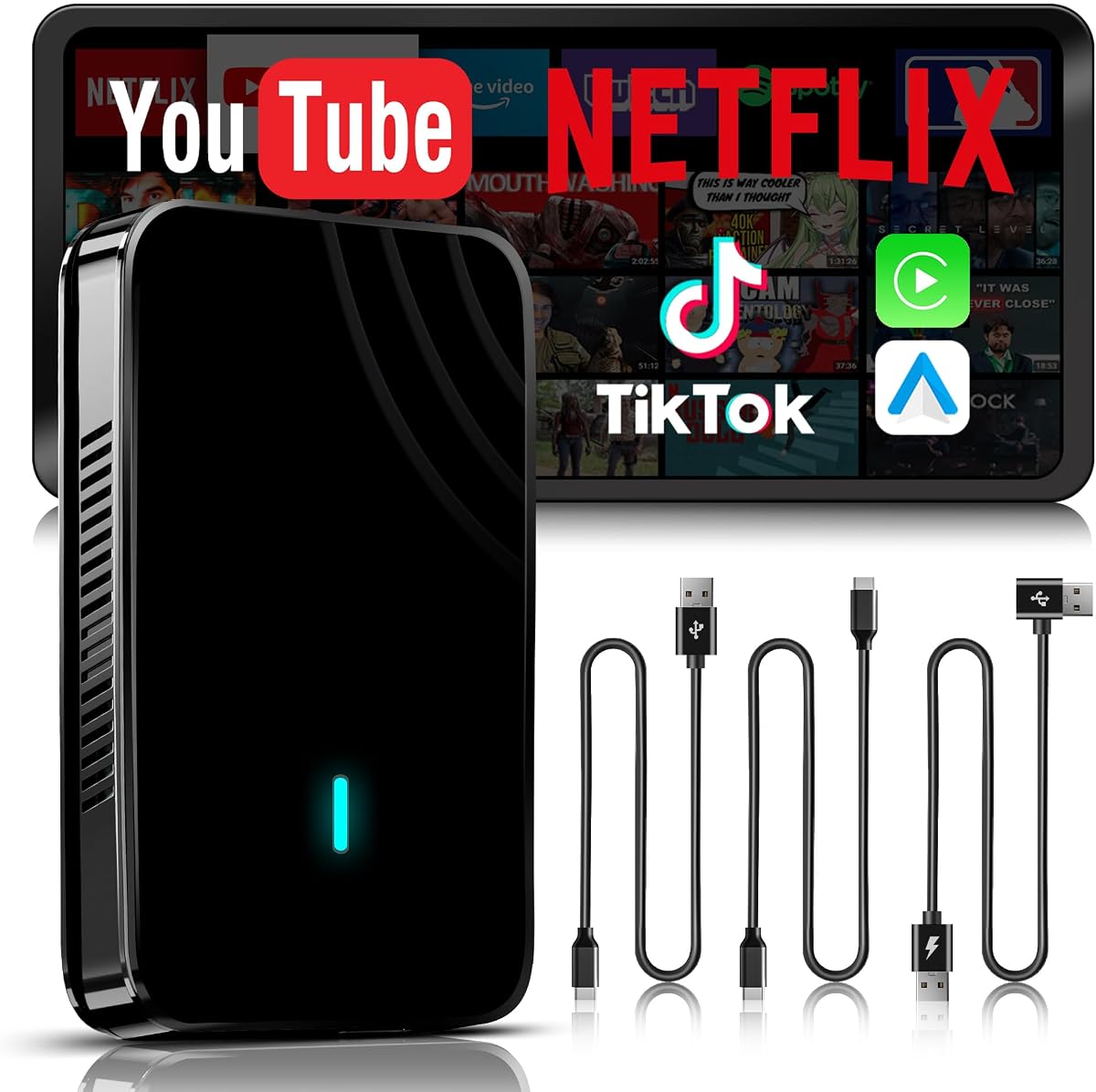 Magic CarPlay Box, Wireless CarPlay Adapter Supports for Netflix/YouTube/TF Card, AI Box Carplay, Plug & Play, Drivechat with AI Skills, Dual WiFi, Bluetooth, Fits for OEM Wired CarPlay Cars