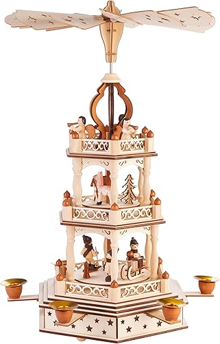Miniatura 5 de BRUBAKER Pirámide de Navidad – 18 pulgadas – Carrusel de 3 niveles – Decoración navideña giratoria de madera – Juego de Belén – Figuras pintadas a