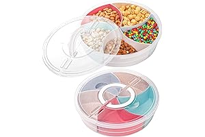 Cedilis 5 Compartment Divided Round Appetizer Tray with Lid and Handle