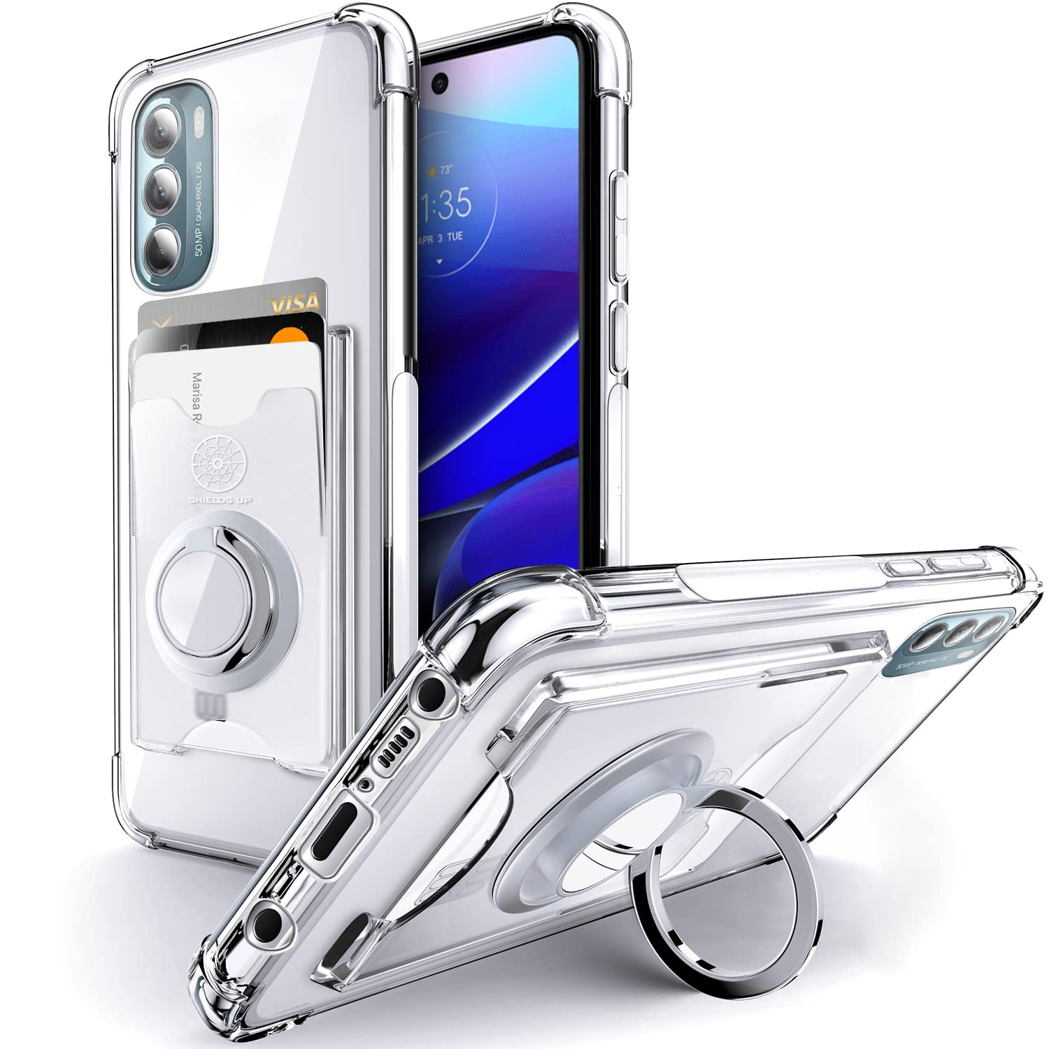 Shields Up for Moto G Stylus 4G 2022 Case, Minimalist Wallet Case with Card Holder [3 Cards] & Ring Kickstand/Stand, Drop Protection Slim Protective