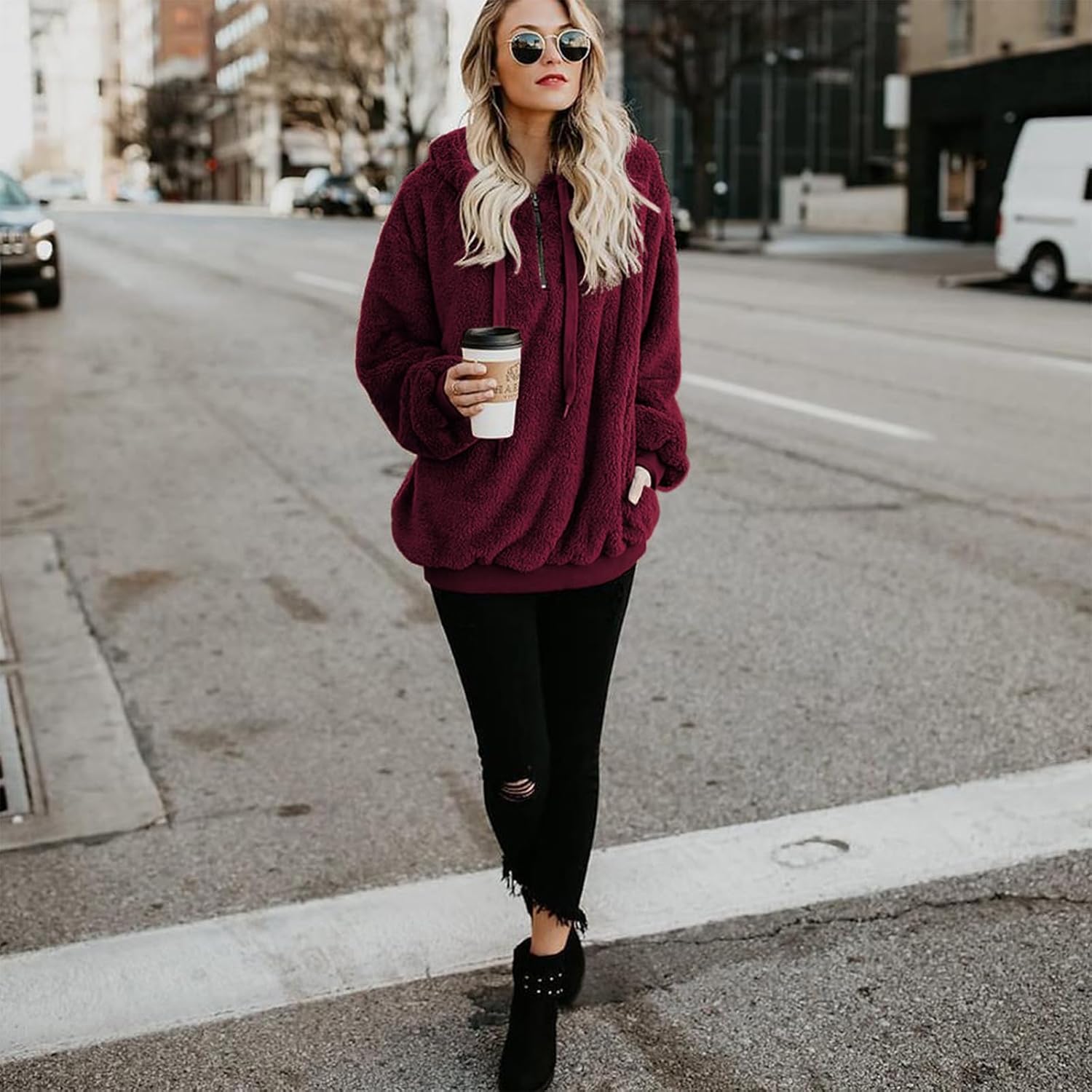 American Trends Oversized Sweatshirts for Women Athletic Womens Sherpa Hoodie Fluffy Women's Hoodies Pullover with Pockets - Image 2