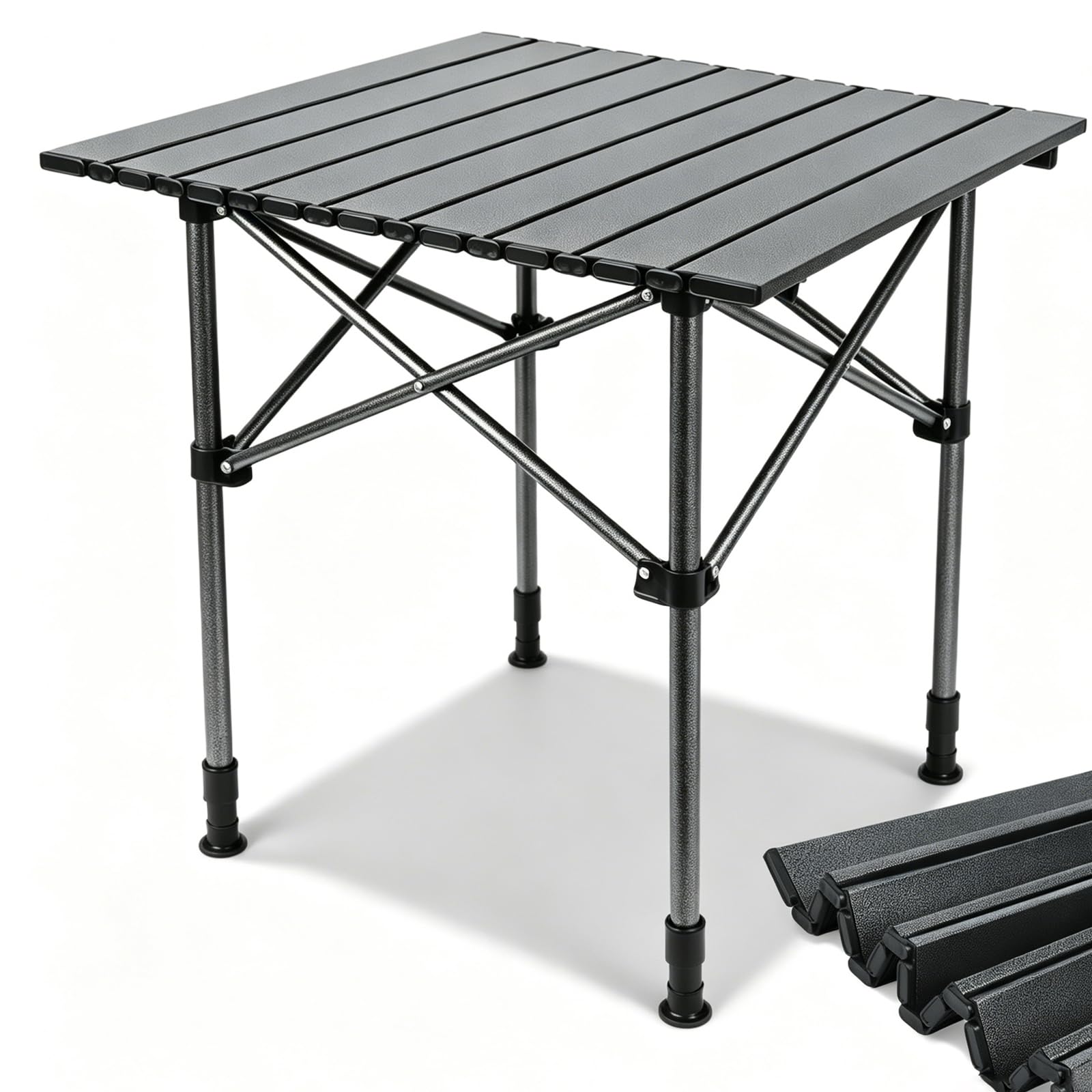 Campingtisch Klappbar, Klapptisch Höhenverstellbar 53x51cm | Camping Falttisch mit Ablagenetz, Tasche, Schwarz Campingtisch Faltbar für Picknick Camping Garten Kochen Angeln Outdoor