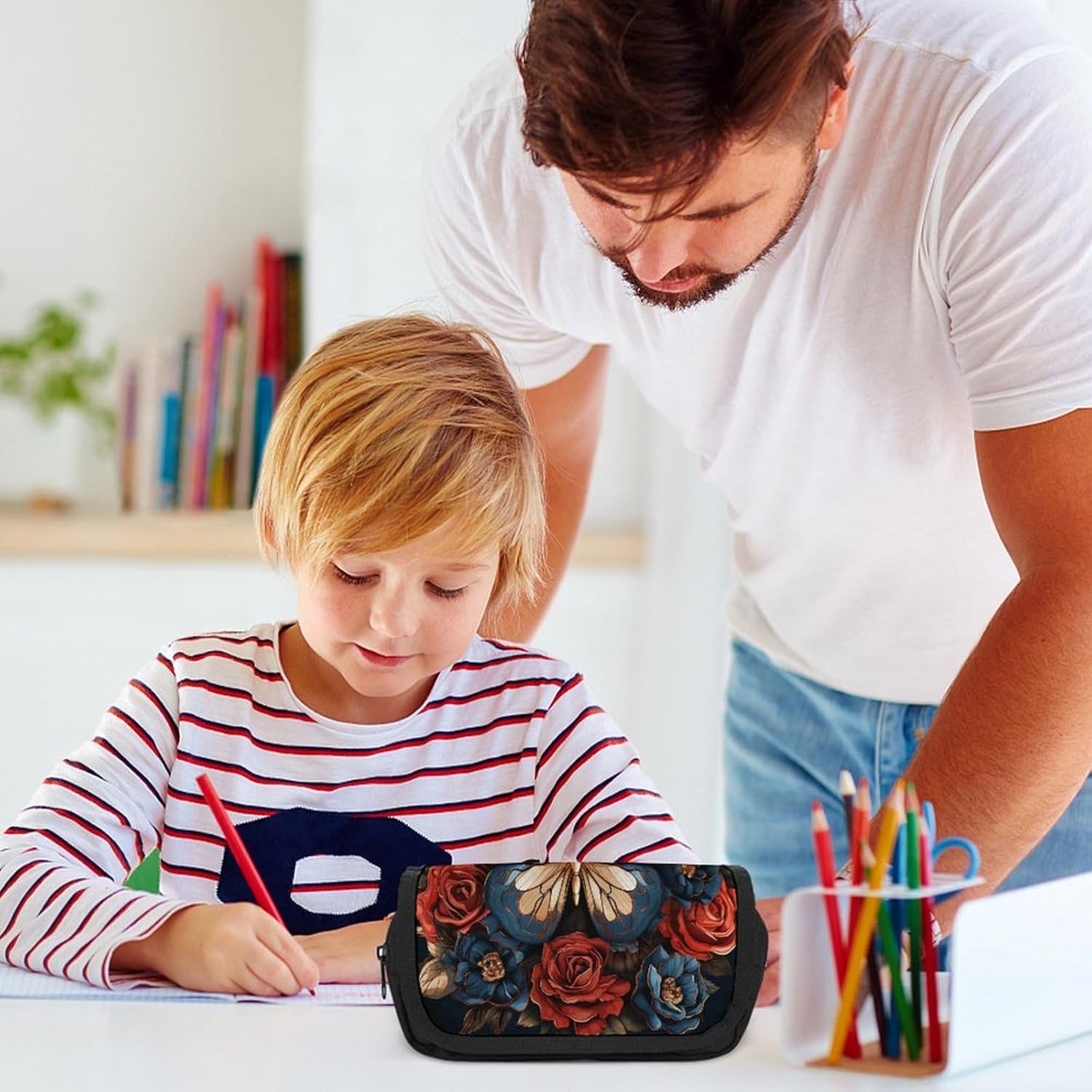 Pencil Pouch Butterflies And Roses Pencil Case for Men Women Cosmetic Bag Aesthetic Pen Bag for Office Multifunctional Bags Marker Pen Case