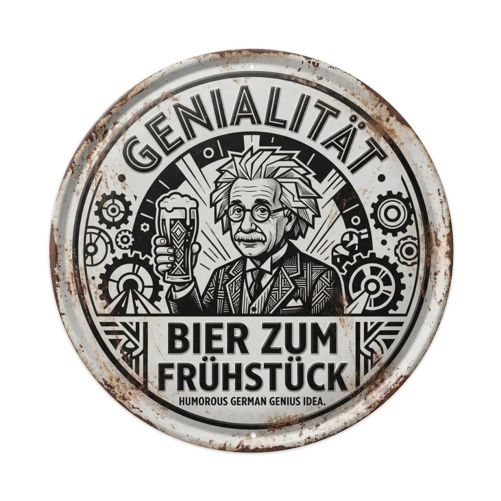 Vintage Bar Style Genialität Humorous Mancave Genius Metal Tin Sign Plaque Wall Decor for Cafe, Club, Garden Round Metal Poster 8x8Inch