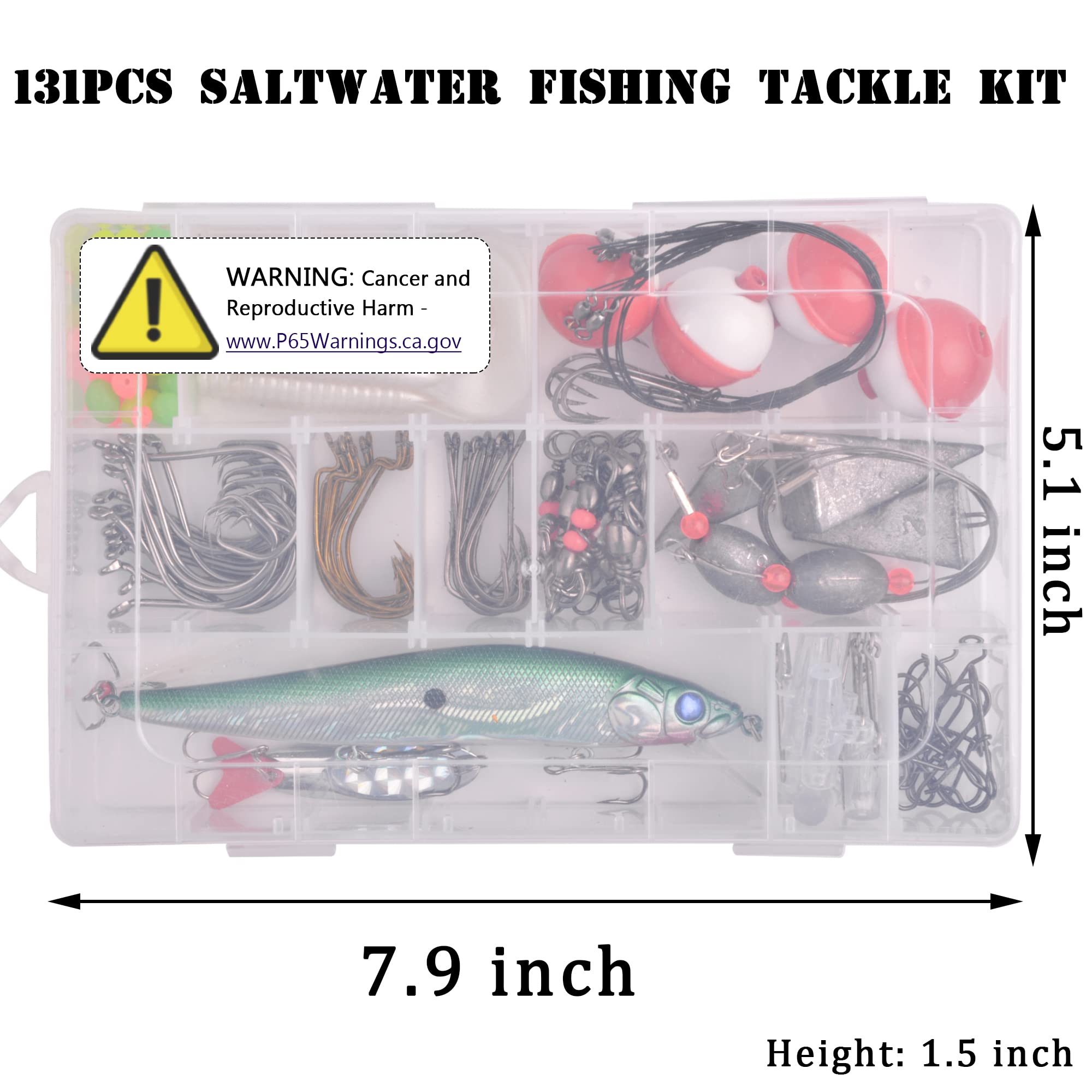 Kit de aparejos de pesca de agua salada, 131 piezas, incluye aparejos de líder de pesca, señuelo de pesca de agua salada, ganchos de cuchara giratorios, abalorio de flotación de peso en el océano, equipo de pesca de surf, accesorios de equipo de pesca de
