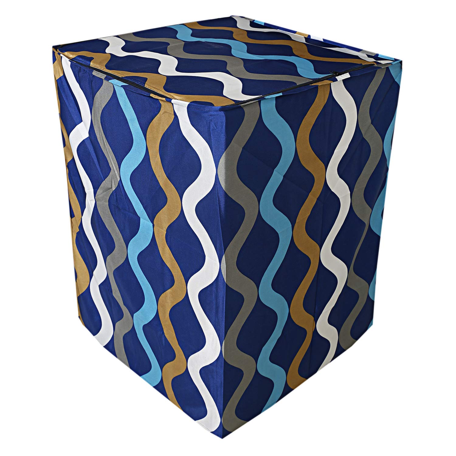 Kuber Industries Knitting Zig Zag Design Cotton Top Load Fully Automatic Washing Machine Cover - Blue,Standard,CTKTC05185