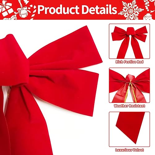 Miniatura 3 de Paquete de 10 lazos rojos de Navidad para decoraciones de corona, 9 x 13 pulgadas, lazos grandes de terciopelo a granel para decoración de árbol,