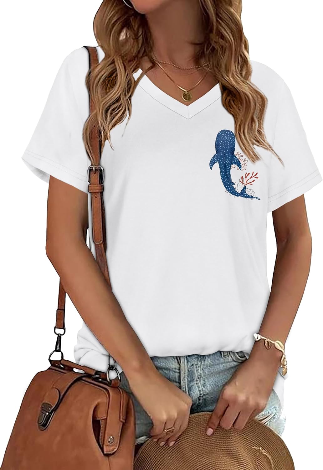 Shark Shirt V Neck Whale Shark Shirt Women Whale Ocean T-Shirt When You Go Through Deep Waters Christain Graphic Tees - Image 4