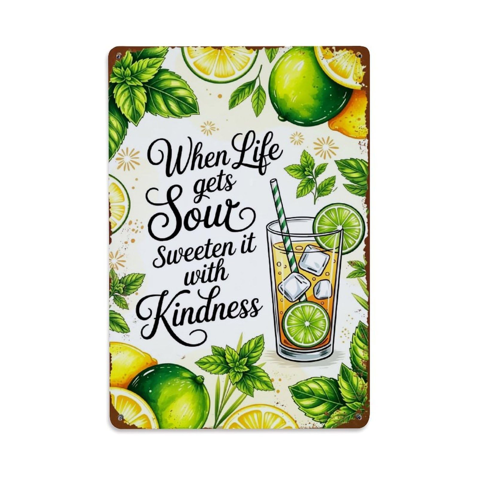 Jdfenggu Vintage Lemon Lime Mint Cocktail Kindness Retro Metal Tin Sign, Decor Art Poster For Bar, Home, Man Cave, Kitchen, Laundry Room Gift 8X12inch