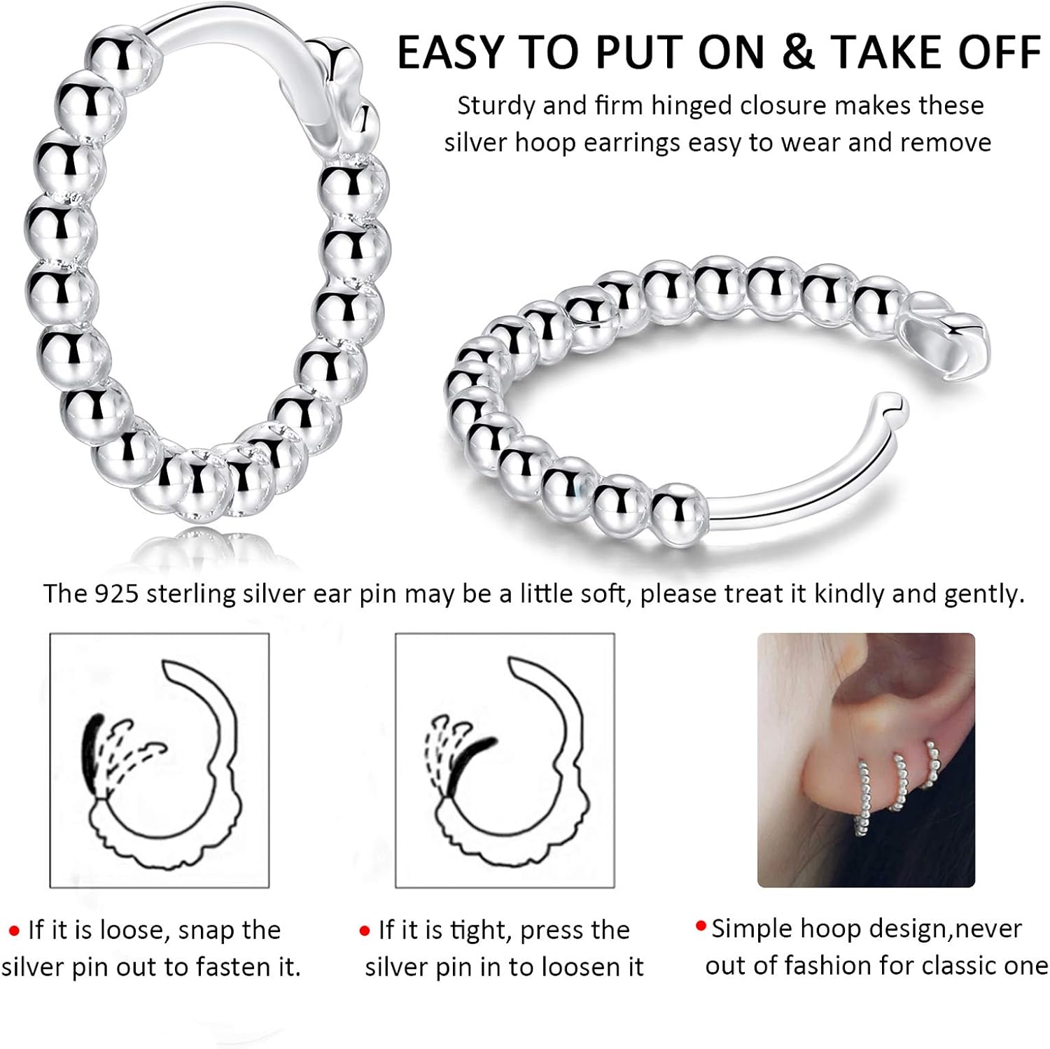 Silver Hoops Earrings for Women, 01#3 works-silver-8/10/12mm, 8mm, 10mm, 12mm - Image 5