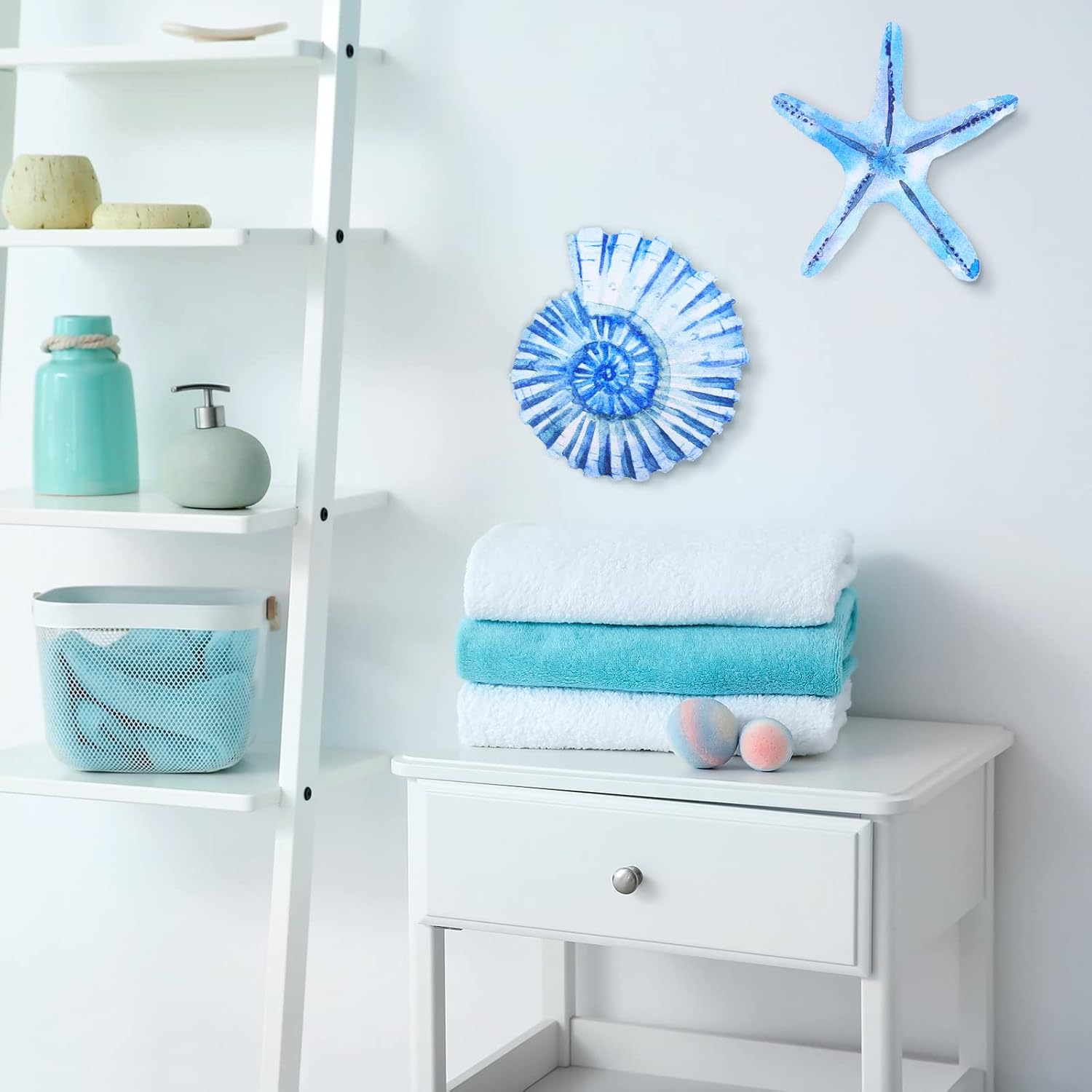 Yookeer 4 Pcs Beach Wall Decor Seashell Starfish Bathroom Decor Rustic Ocean Coastal Summer Themed Wall Art Gifts for Living Room Bathroom Bedroom(Large) - Image 4