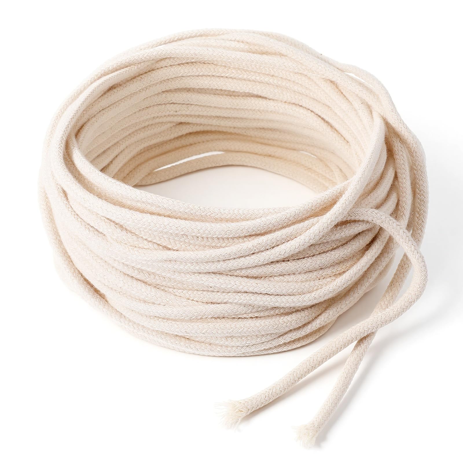 Muiltvoe 32.8 Ft Oil Lamp Wicks, 4mm Round Cotton Wicks for Oil Lamps Braided Candle Replacement Wick for Alcohol Kerosene Lamp DIY Handmade Candle Making Supplies